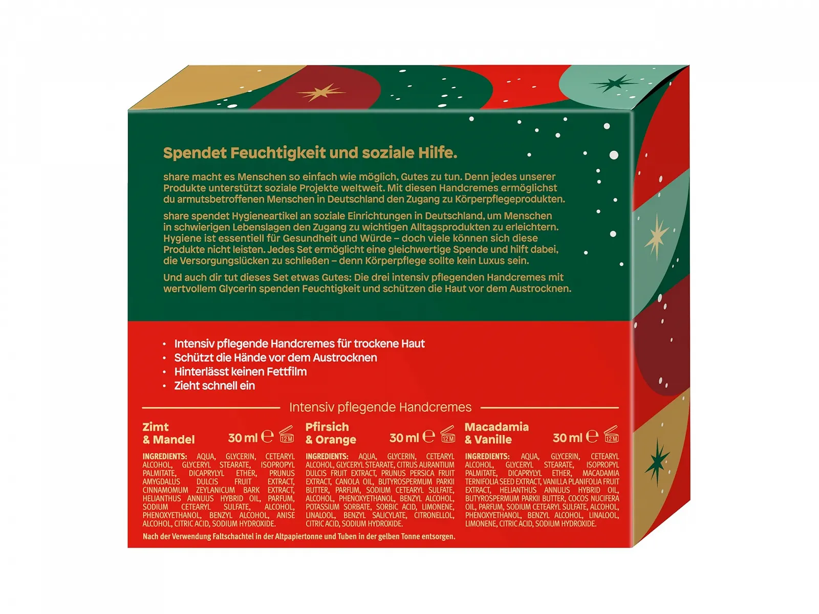 Крем для рук share Набор Рождественский 2025 (6 x 3 x 30 мл) Кокос, Ваниль, Корица, Миндаль, Персик и Апельсин, фото №3