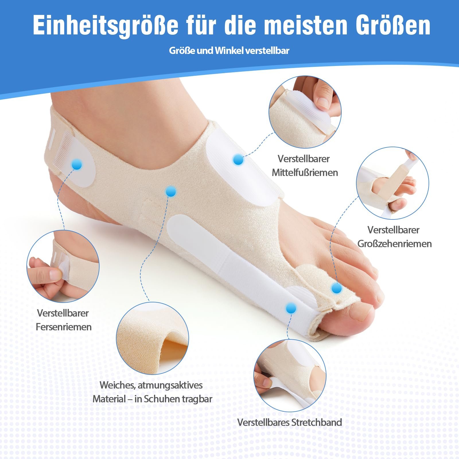 Шина Hallux Valgus для чоловіків та жінок Регульований бандаж Hallux Valgus з гелевою подушечкою, фото №4