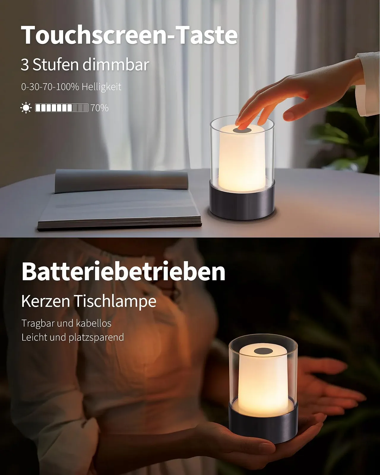 Настільна лампа VISDANFO LED Wireless Набір 2 шт. Сенсорна Акумуляторна Чорний, фото №4