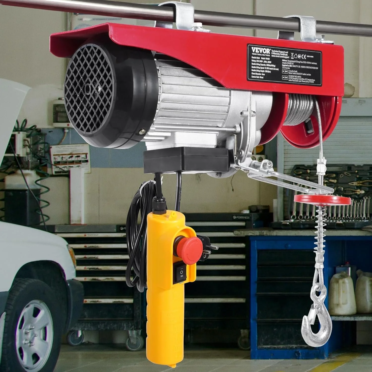Электрическая лебедка VEVOR 400 кг / 850 Вт / стальной трос 12 м / пульт ДК 4.3 м / Красная, фото №7 Электрическая лебедка VEVOR 400 кг / 850 Вт / стальной трос 12 м / пульт ДК 4.3 м / Красная, фото №7