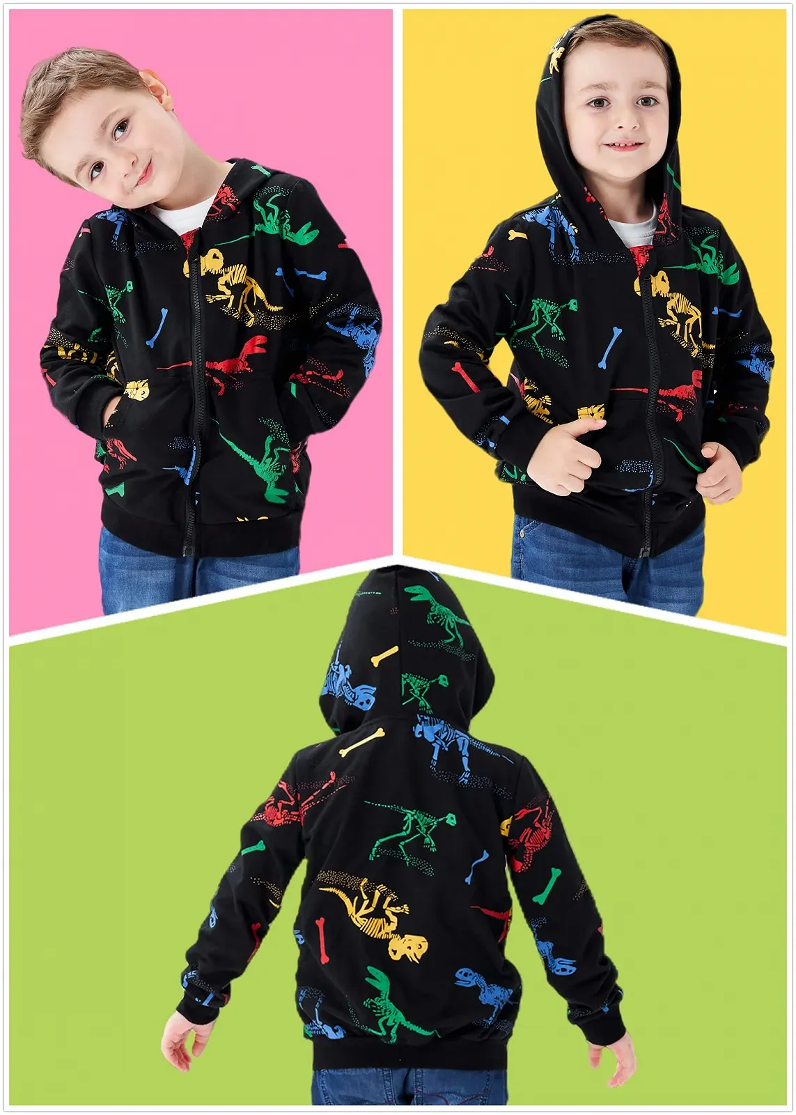 Куртка с капюшоном MIXIDON для мальчиков, детская спортивная куртка на молнии, толстовка с капюшоном для мальчиков с динозавром, 2-11 лет, фото №3