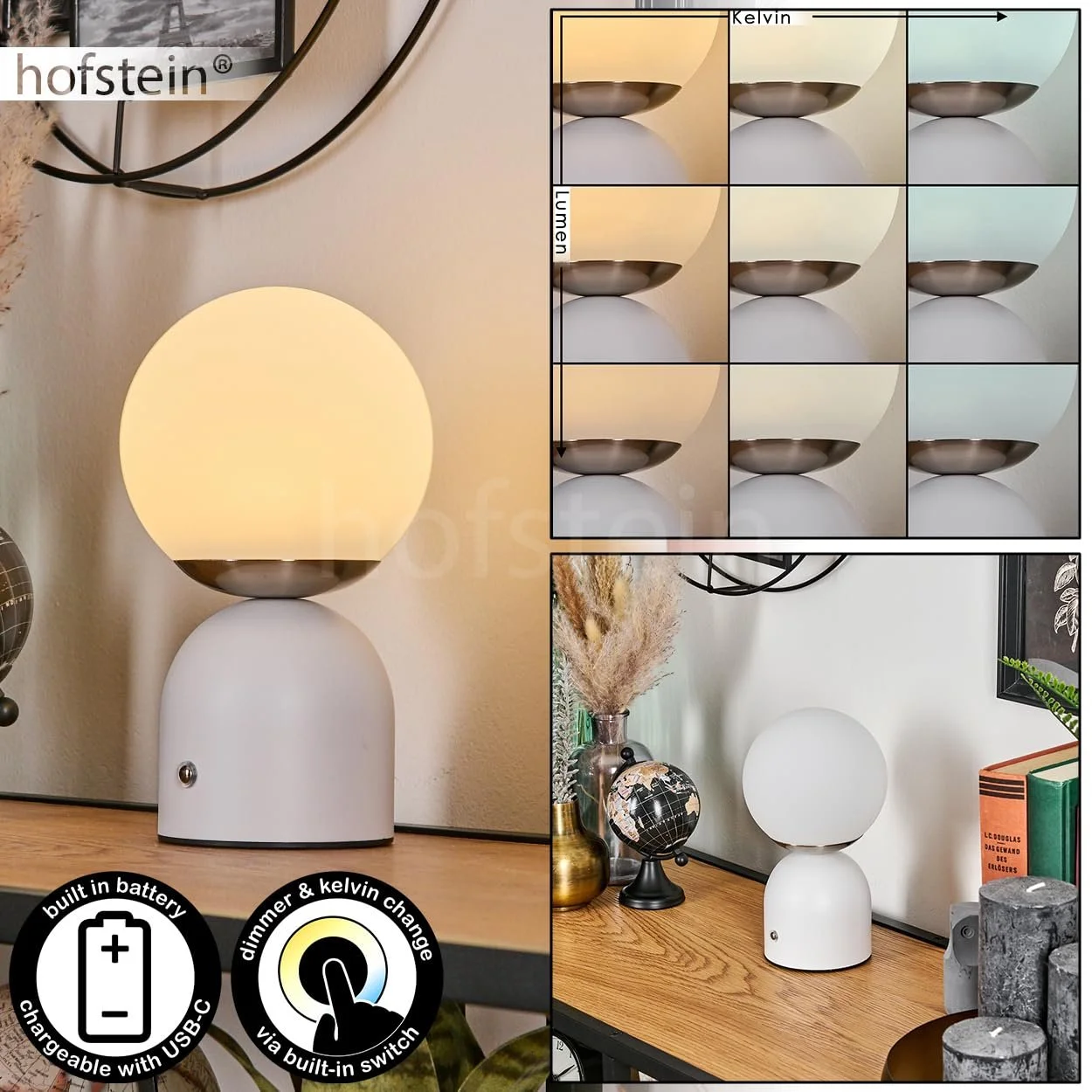 Настільна лампа Ulvsbyn LED димована метал/пластик сенсорний димер USB-C акумулятор 2.5 Ват 243 Люмен 2700-6500 Кельвін золотий/білий, фото №2