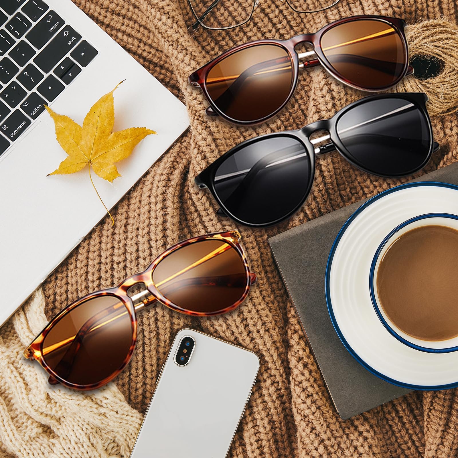 Солнцезащитные очки Классические Ретро XWCHASA, 3 шт, круглые, поляризованные, защита UV400, черный, фото №4