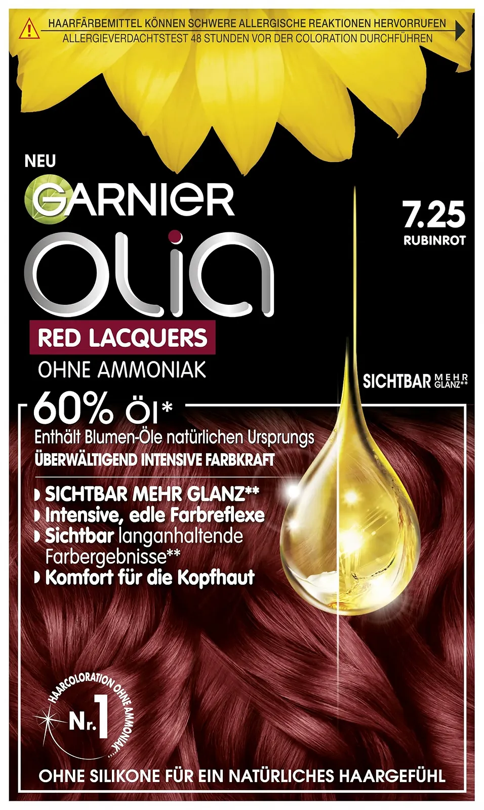 Стійка фарба для волосся Garnier Olia Red Lacquers 7.25 Ruby Red, 60 г, 54 мл, фото №1 Стійка фарба для волосся Garnier Olia Red Lacquers 7.25 Ruby Red, 60 г, 54 мл, фото №1