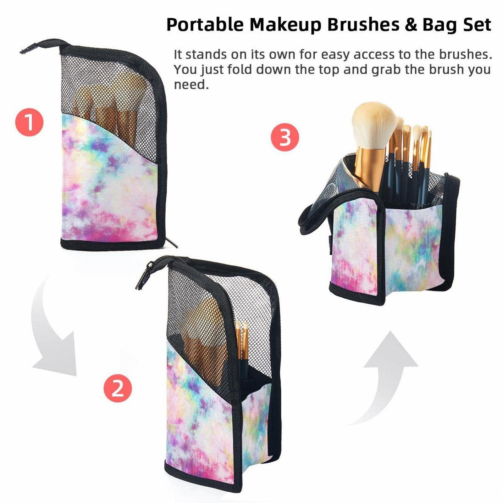 Набор кистей для макияжа с органайзером, 12 шт, абстрактный фон tie dye, фото №2