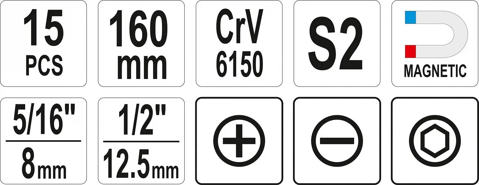 Набір ударних викруток CrV 6150 S2 160 мм магнітний 15 шт, фото №8