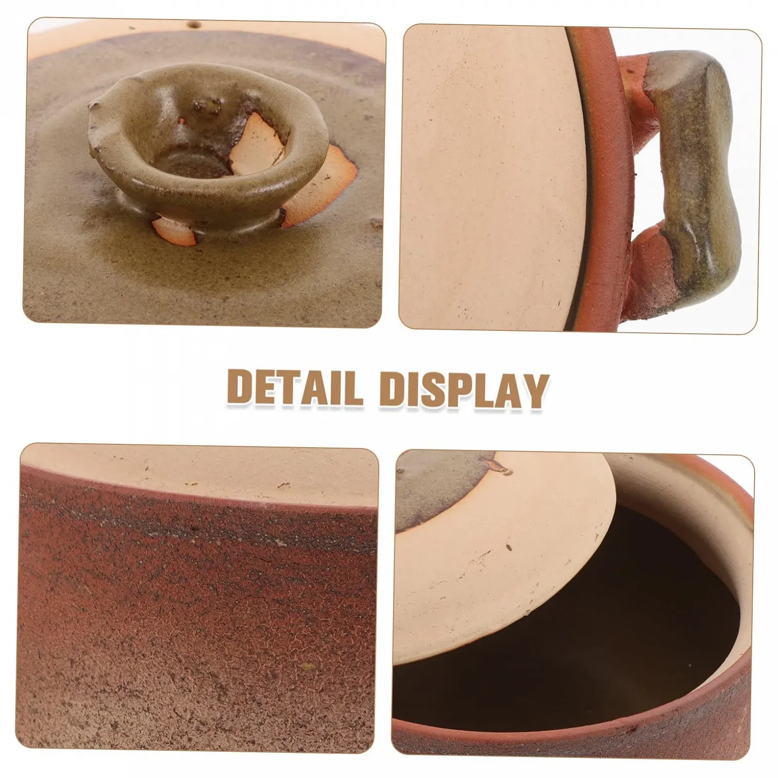 Глиняний горщик японський, теракотовий, герметичний, з кришкою, 2.5 л, з антипригарним покриттям, з ручкою, фото №3