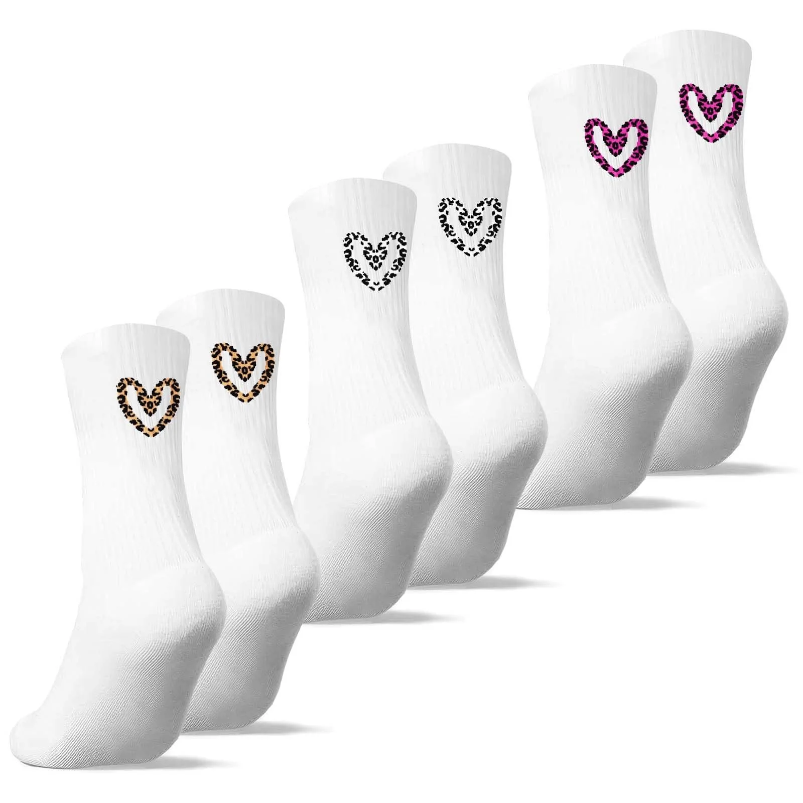 Шкарпетки тенісні жіночі з леопардовим серцем Білий, Розмір 39-42, фото №1 Шкарпетки тенісні жіночі з леопардовим серцем Білий, Розмір 39-42, фото №1
