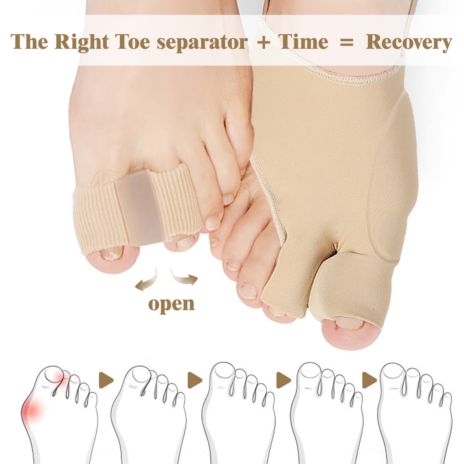 Пов'язка для корекції Hallux Valgus і 2 роздільники для пальців ніг Hallux Valgus, колір шкіри, фото №4