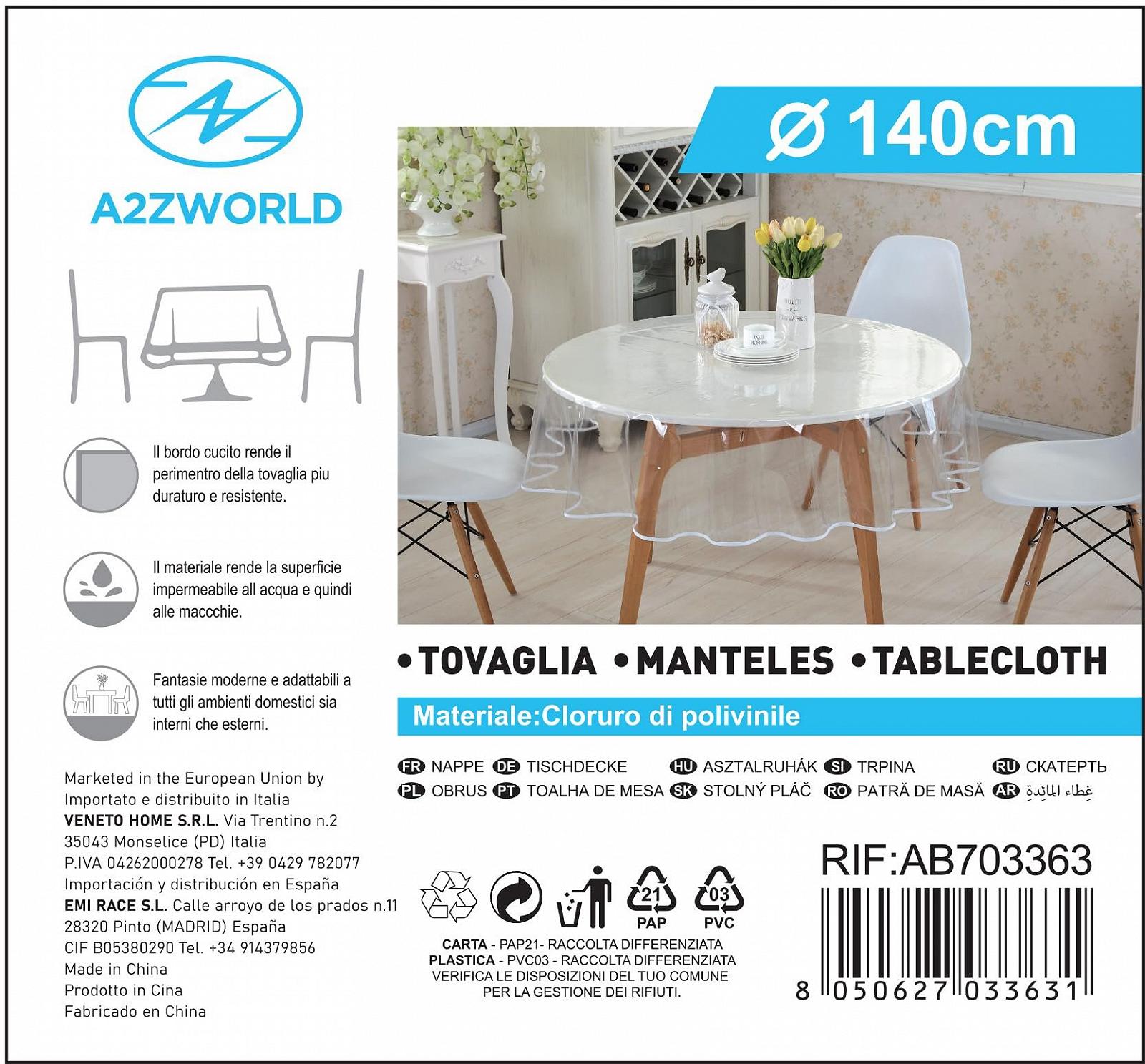 Скатертина A2ZWORLD AB322270 кругла прозора PVC водонепроникна діаметр 140 см, фото №2