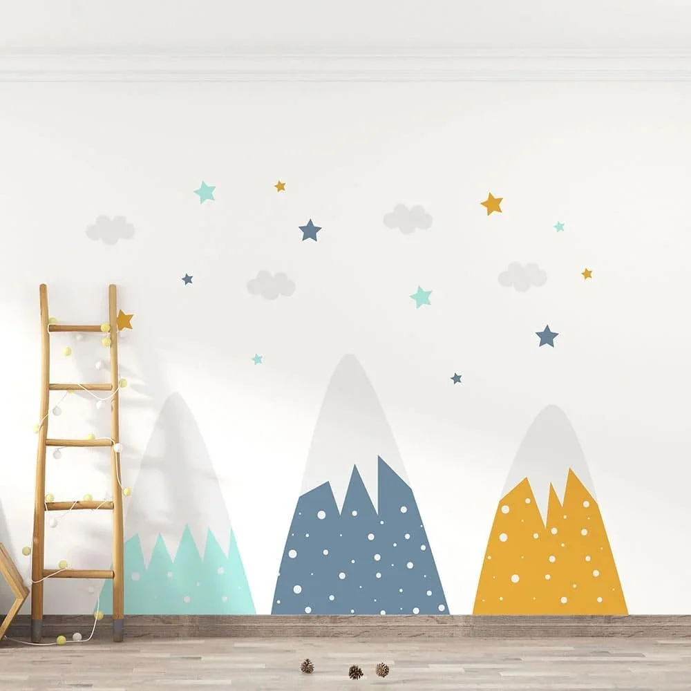 Наклейка на стену Горы #54 3 горы, 11 облаков, 65 звезд, фото №4 Наклейка на стену Горы #54 3 горы, 11 облаков, 65 звезд, фото №4