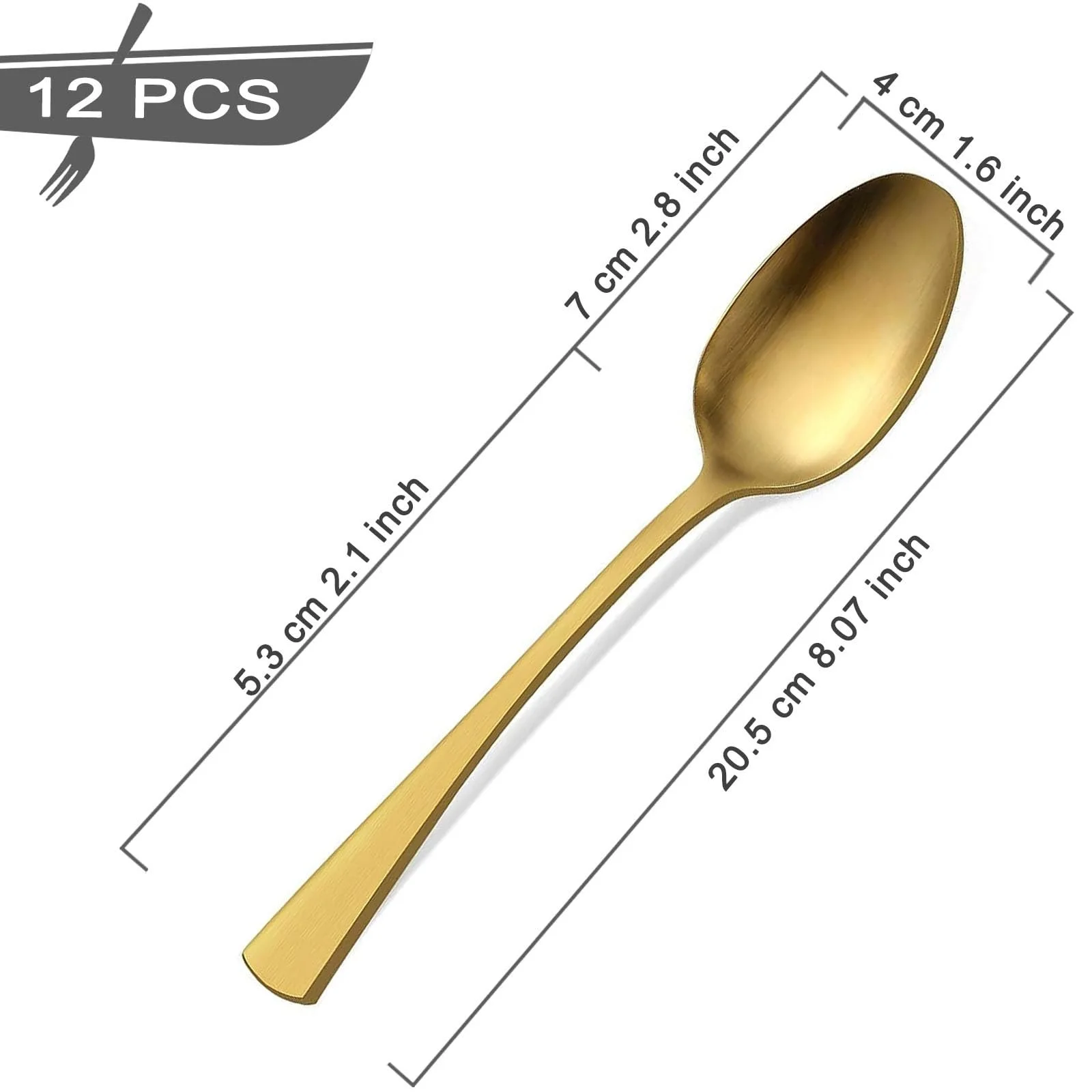 Ложка для супу Bestdin Набір 12 штук 20.5 см Золотий матовий, фото №2 Ложка для супу Bestdin Набір 12 штук 20.5 см Золотий матовий, фото №2