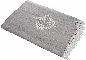 Покрывало Carenesse Baroque Серо-белый, 180 x 220 см, 100% хлопок, двухстороннее, высококачественное жаккардовое плетение, предварительно выстиранное - Фото 1