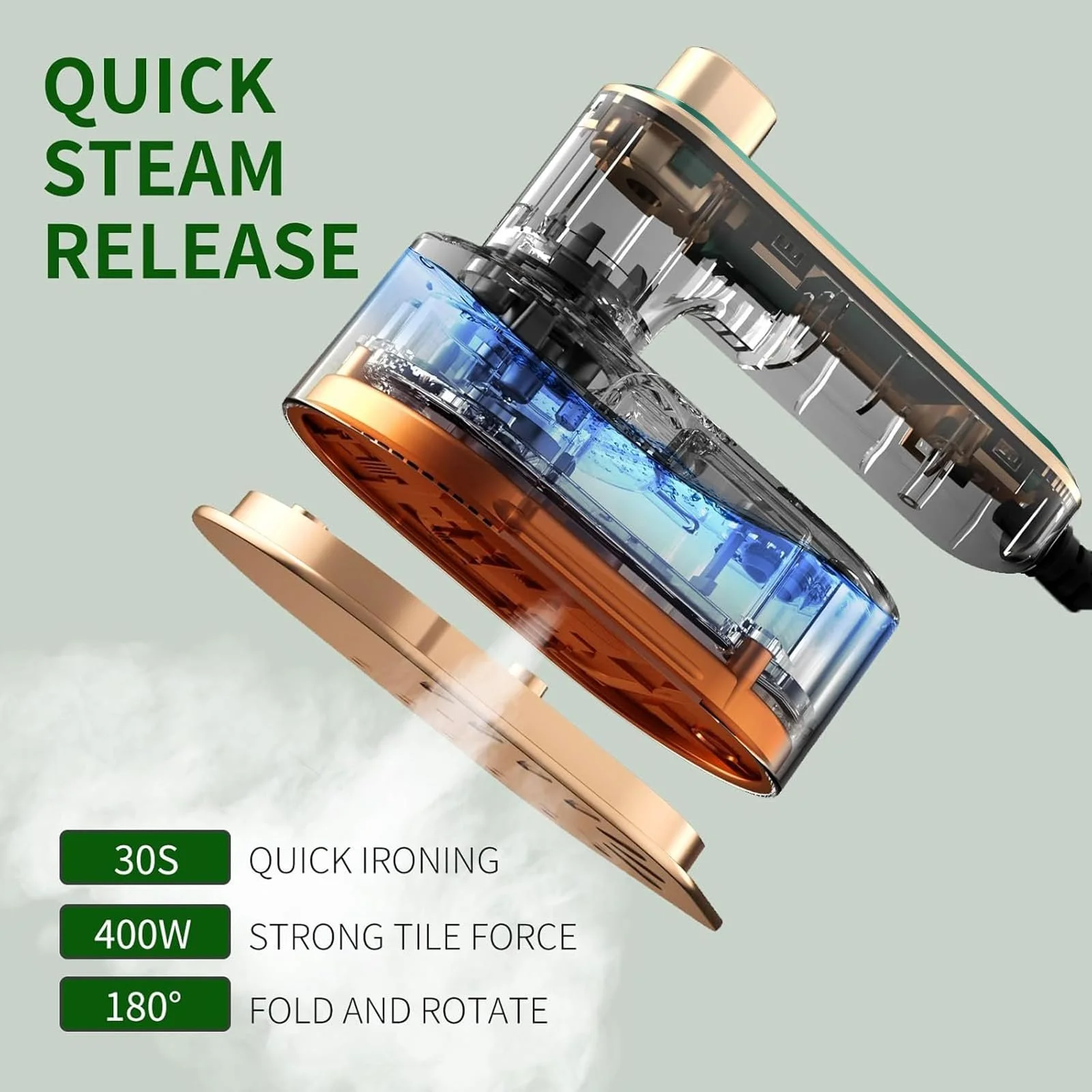 Вертикальный отпариватель Дорожный 180° Складной 30S Быстрый нагрев Зеленый, фото №2