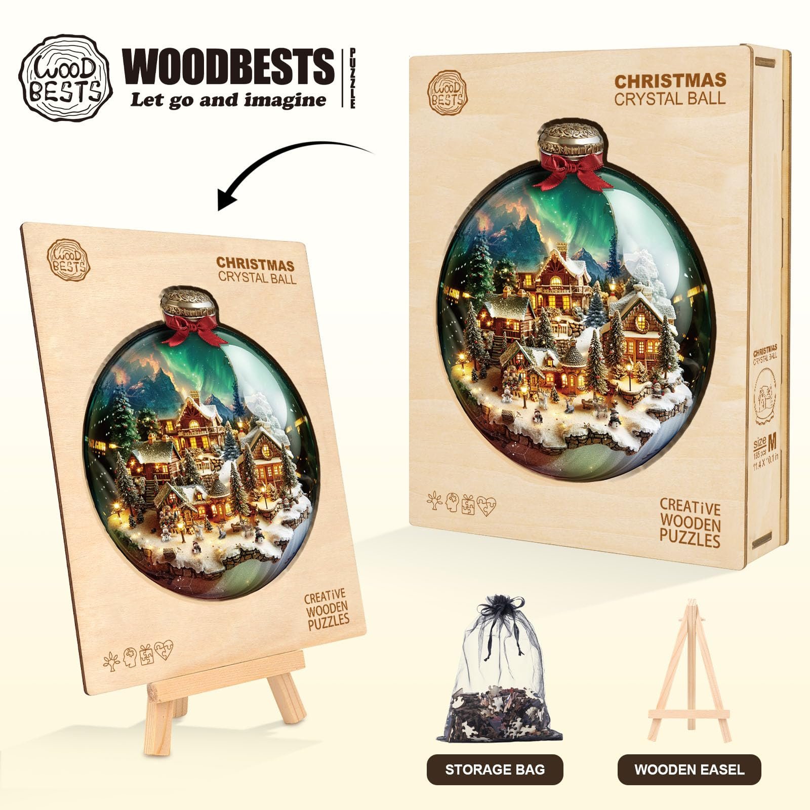 Деревянный пазл WOODBESTS Рождественский стеклянный шар 34 x 30 см 225 элементов, фото №4