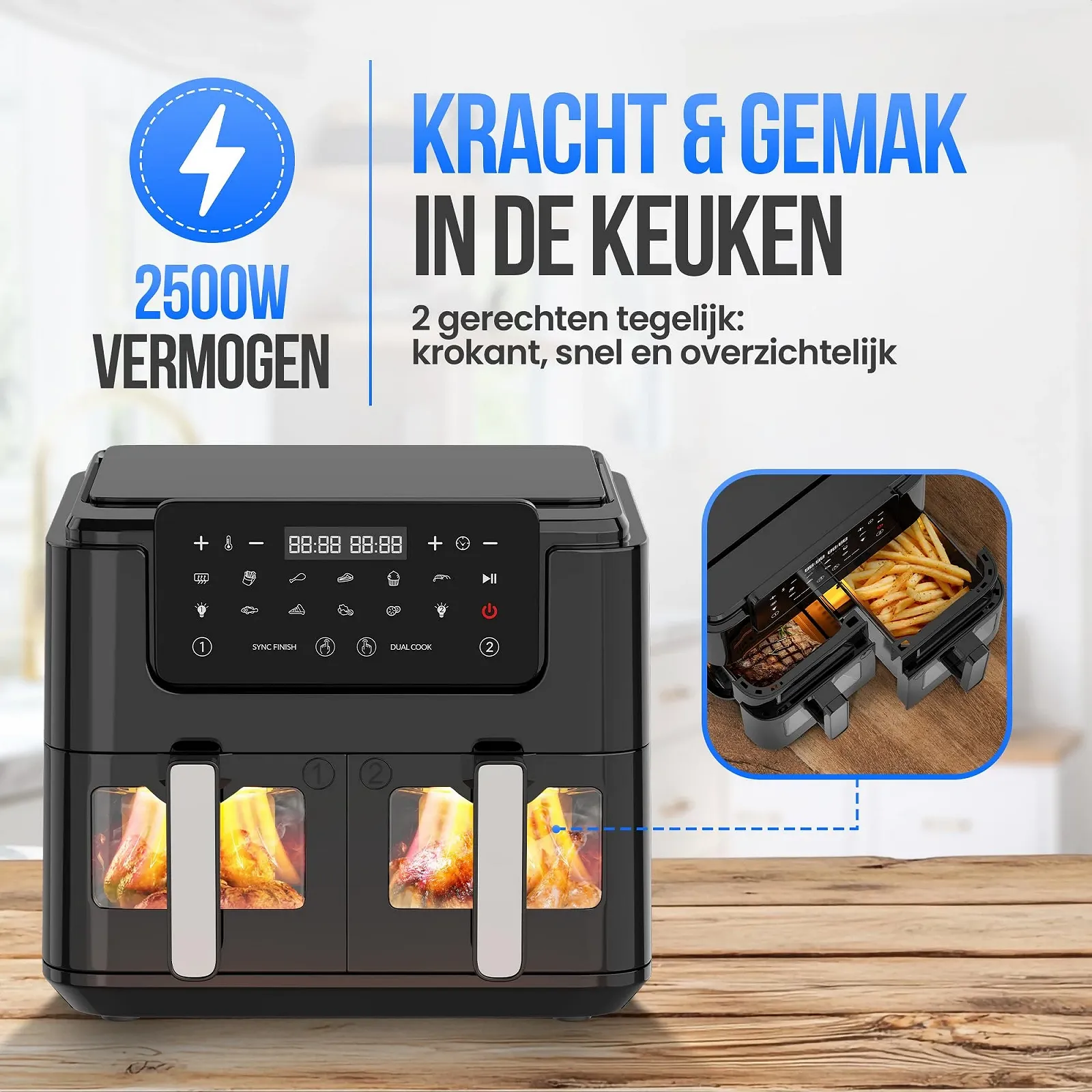 Мультипіч Strex Airfryer XXL 10 л 2500 Вт 50ºC-200ºC 10 програм Чорна, фото №4 Мультипіч Strex Airfryer XXL 10 л 2500 Вт 50ºC-200ºC 10 програм Чорна, фото №4