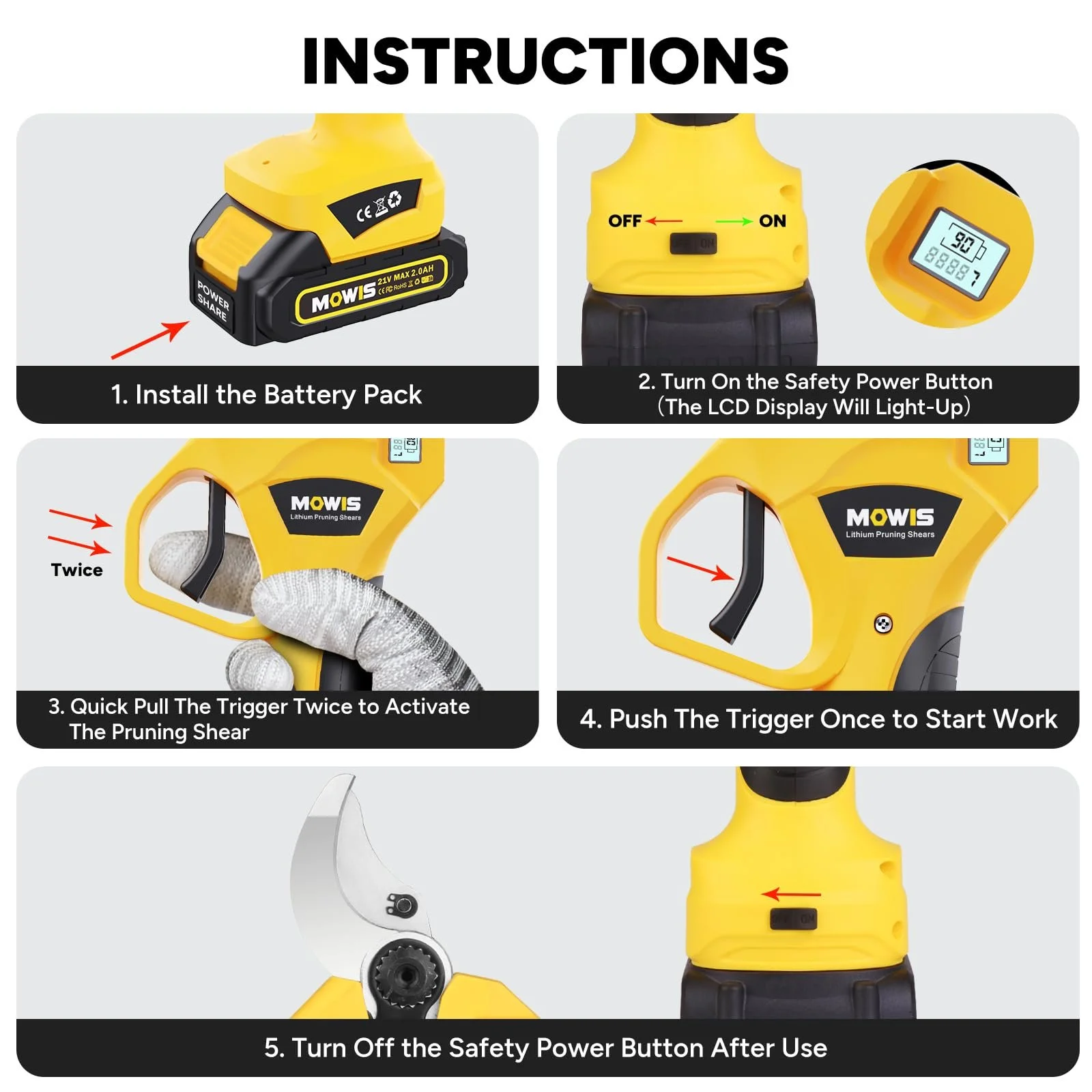 Електричні секатори Mowis Professional 30 мм, 2 акумулятори 2Ah, фото №9