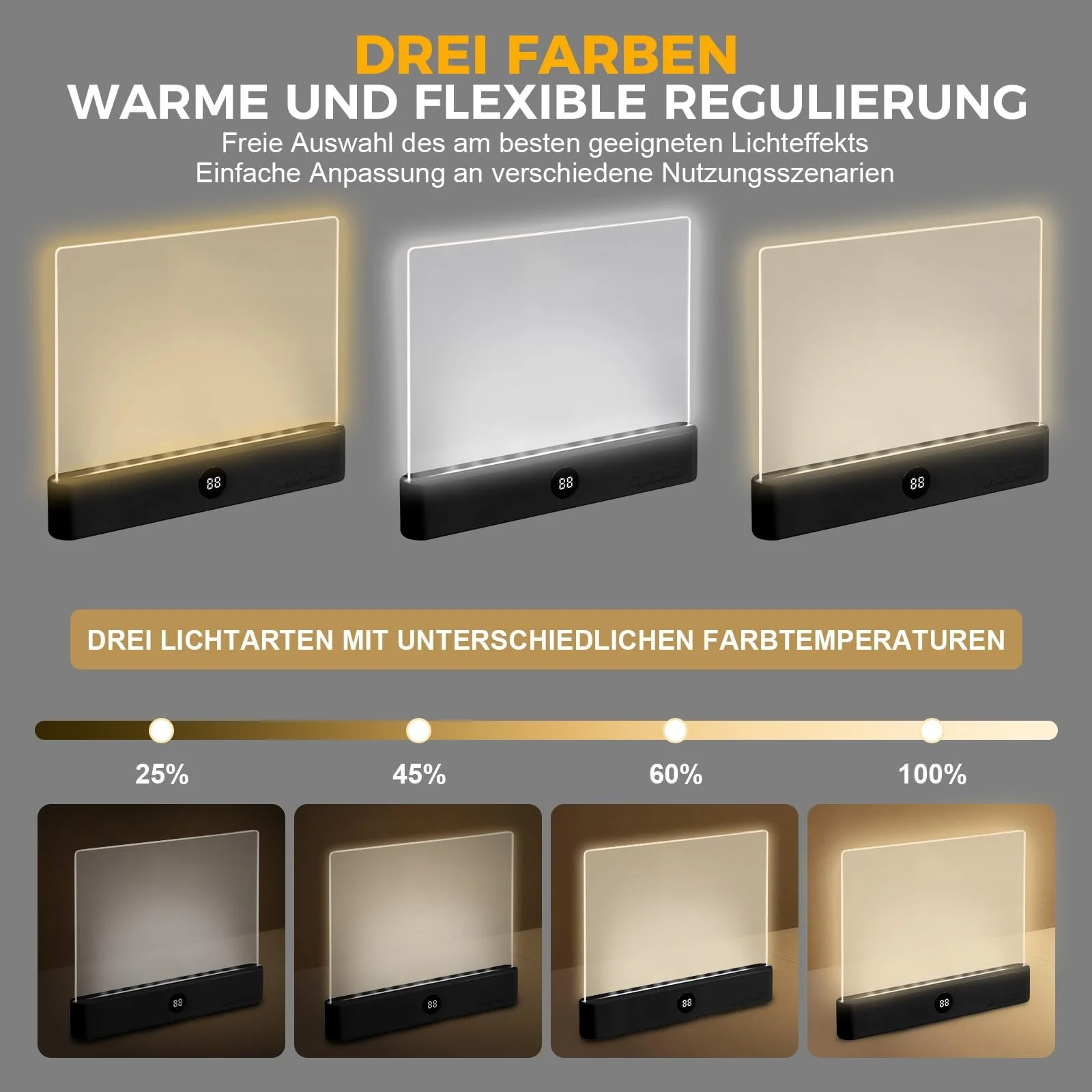 Лампа для читання книг Smart LED Book Light портативна плоска 3 кольори світла таймер USB акумуляторна Чорна, фото №4