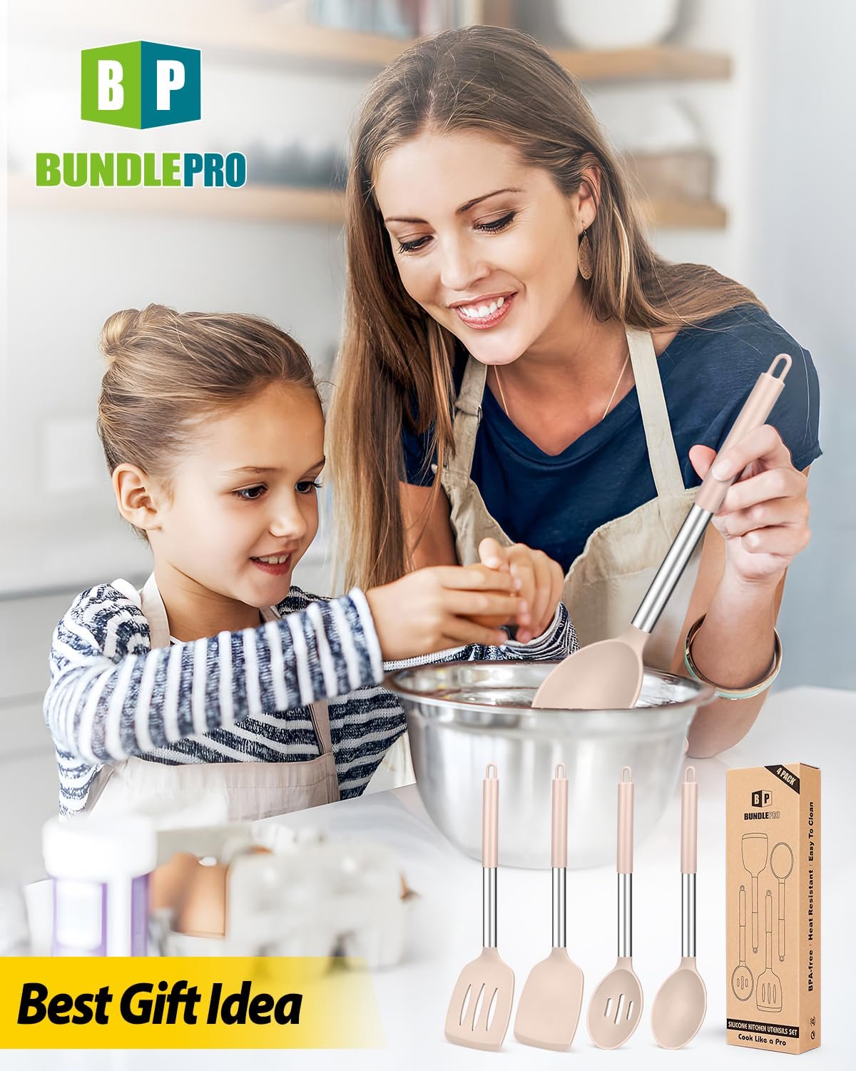 Набор кухонных принадлежностей Bundlepro силикон нержавеющая сталь 18/8 хаки, фото №7 Набор кухонных принадлежностей Bundlepro силикон нержавеющая сталь 18/8 хаки, фото №7