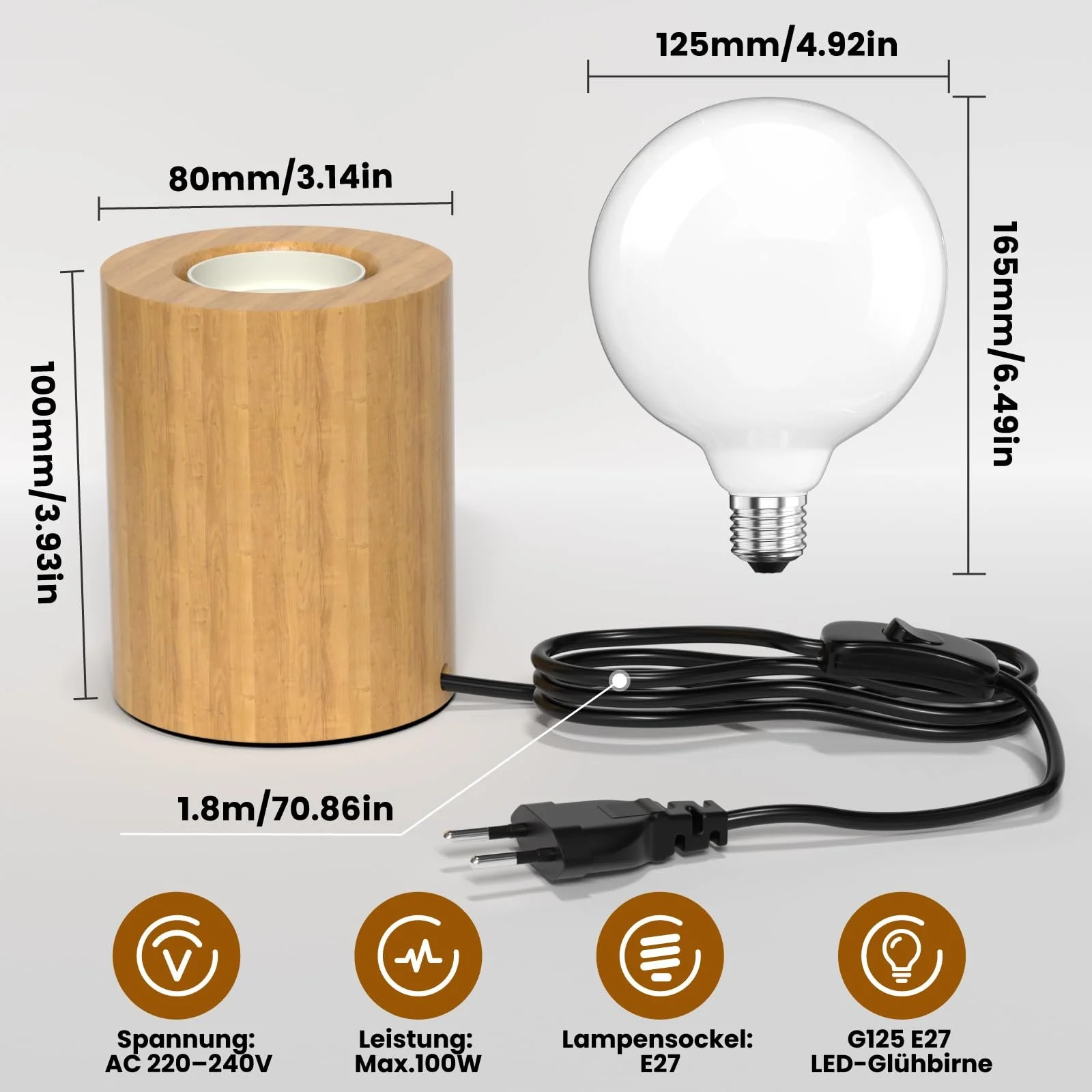 Настольная лампа E27 LED дерево 7 Вт винтажная мини, фото №7