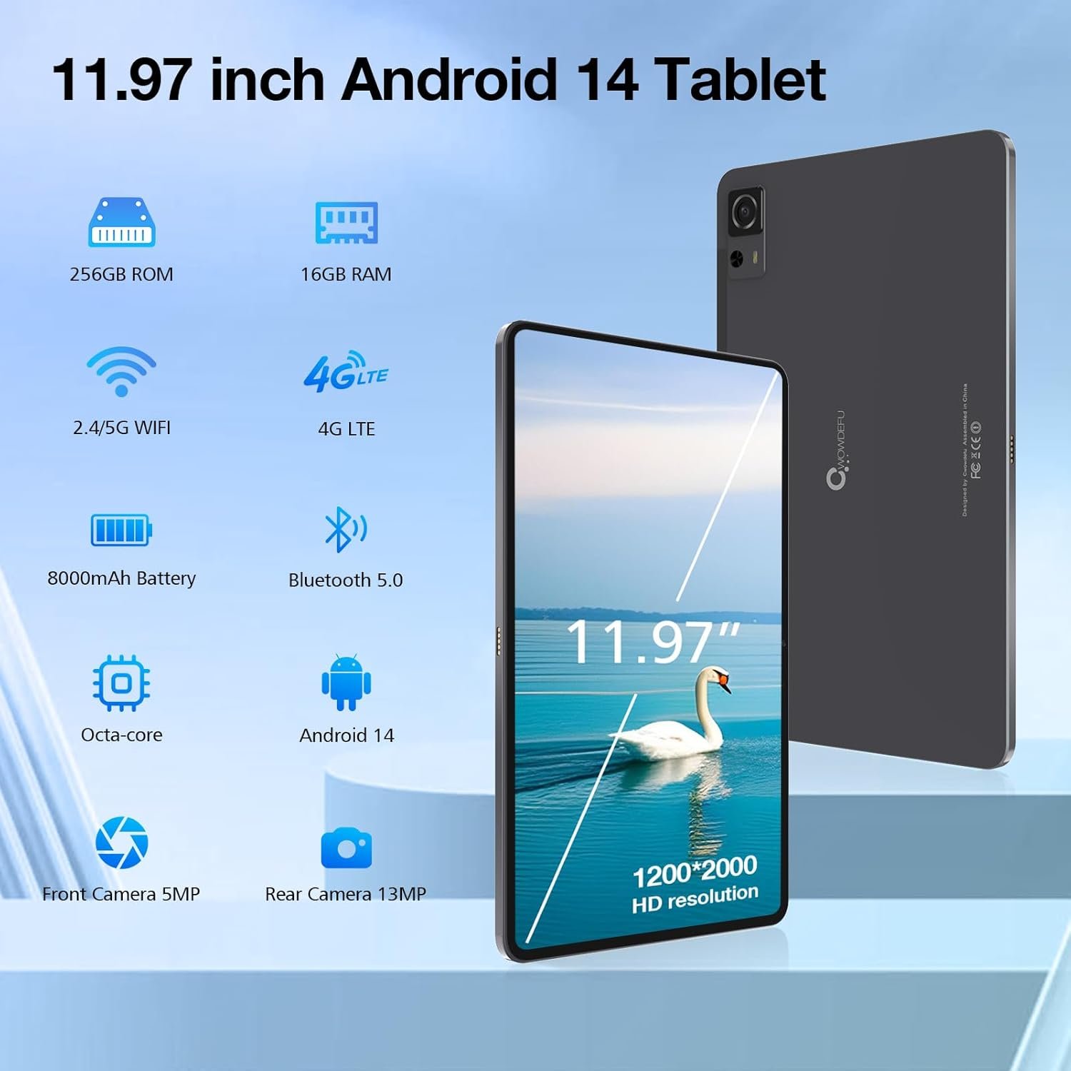 Планшет 11.97" 2K Weelikeit P51L 8+8/256Gb 4G 2-SIM 8 ядер Android 14 8000 mAh Сірий, фото №2