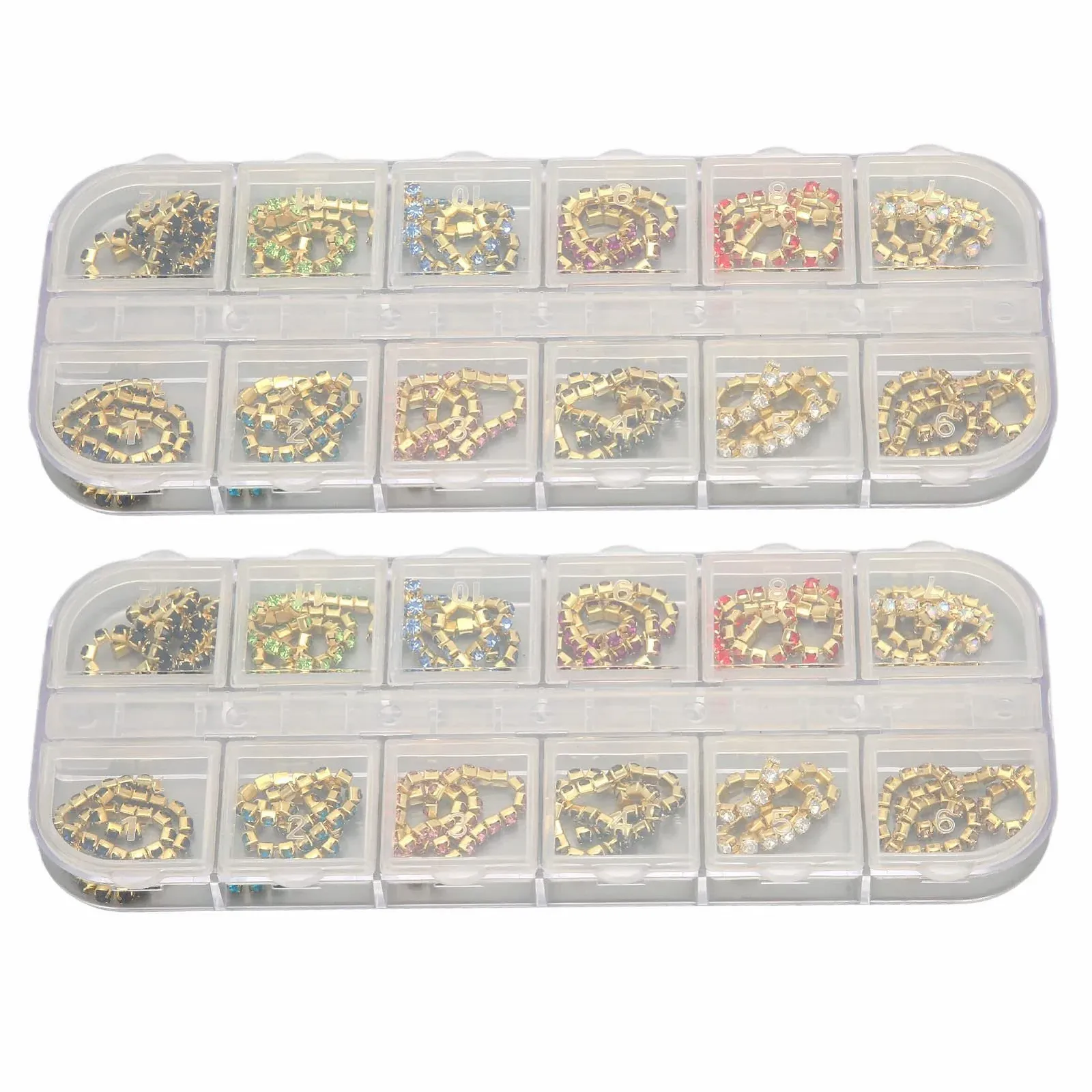 3D Набор цепочек для ногтей Mix, 3D Цветные подвески для ногтей, Стразы для ногтей для подвесок, 12 решеток DIY украшений для ногтей для салонов красоты, 2 коробки, фото №1