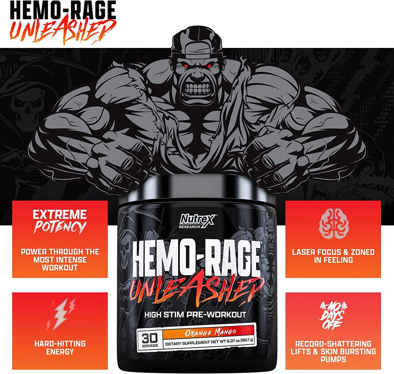 Предтренировочный комплекс Nutrex Hemo Rage Black Ultra Concentrate 220g Orange-Mango, фото №4