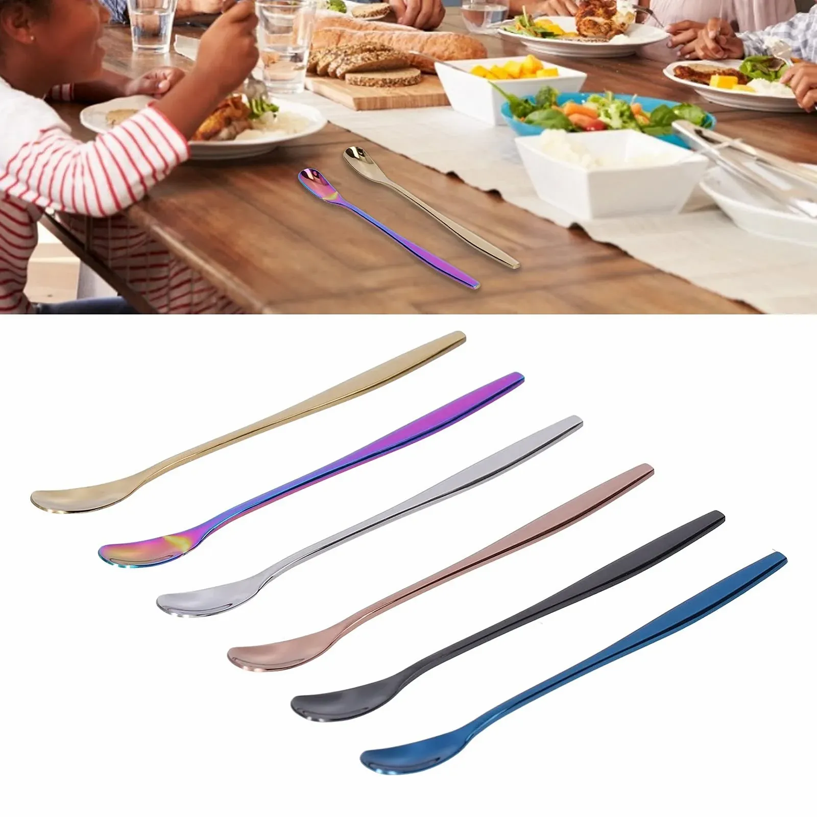 Ложка кавова з нержавіючої сталі з потовщеною довгою ручкою для льодяного чаю, десертна лопатка для вечірок, вітальні, кафе, 6 шт, фото №4 Ложка кавова з нержавіючої сталі з потовщеною довгою ручкою для льодяного чаю, десертна лопатка для вечірок, вітальні, кафе, 6 шт, фото №4