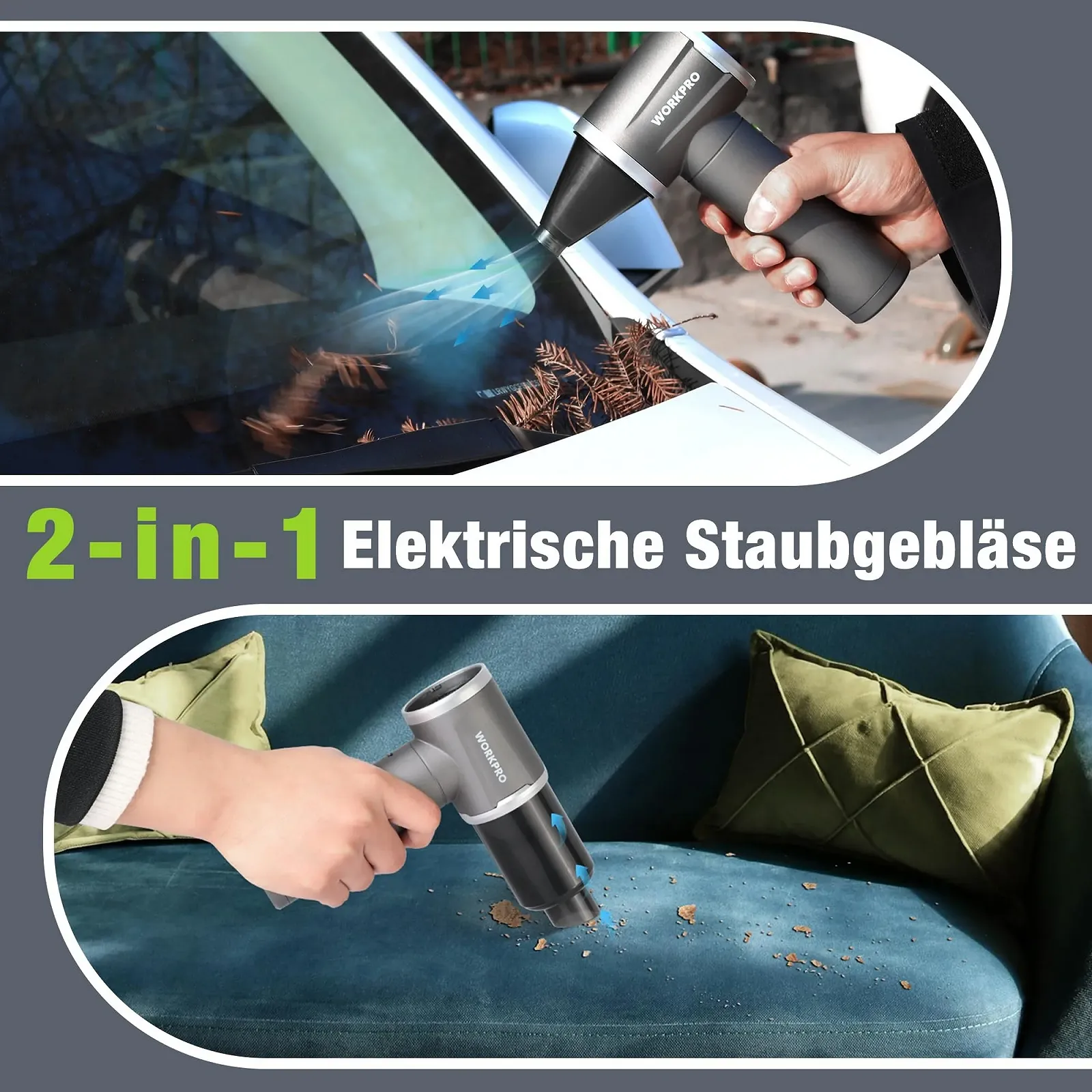 Електрична повітродувка 2-в-1 WORKPRO 120,000 RPM 4 швидкості Type-C Акумуляторна, фото №7