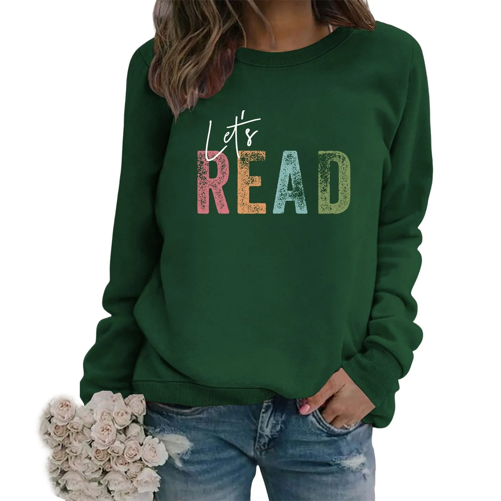 Жіночий світшот з круглим вирізом, з довгими рукавами Let's Read Plush, фото №2