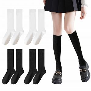 4 пары женских гольфов Черный, Белый - Фото 1