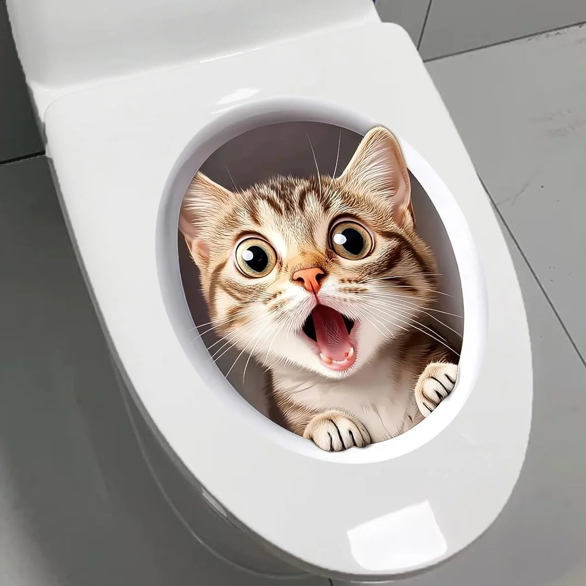Наклейка на туалет Animal 3D Surprised Cat водонепроникна, фото №3
