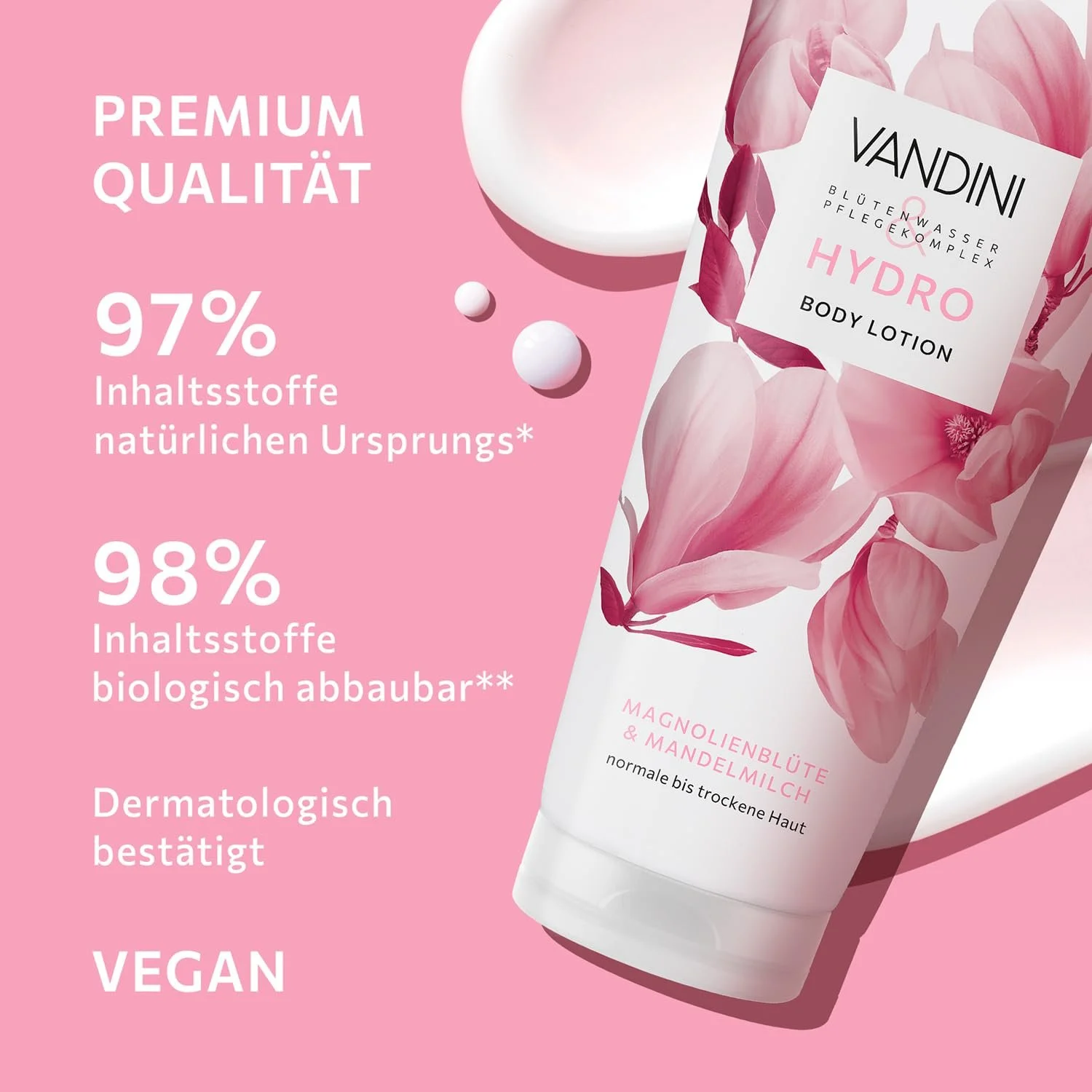 Лосьйон для тіла VANDINI HYDRO Жіночий 200 мл Квітка магнолії та Мигдальне молоко, фото №4