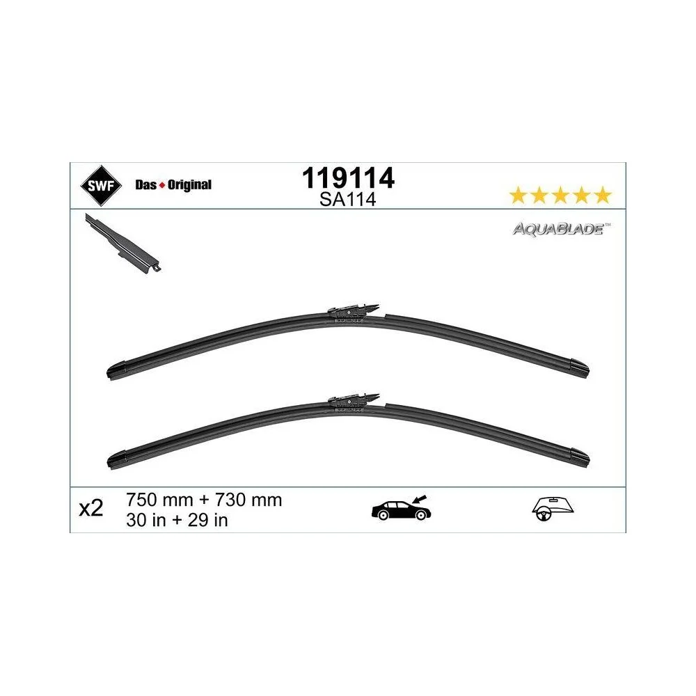 Щітка склоочисника SWF 119114 DAS ORIGINAL AQUABLADE для FORD, спереду, фото №1