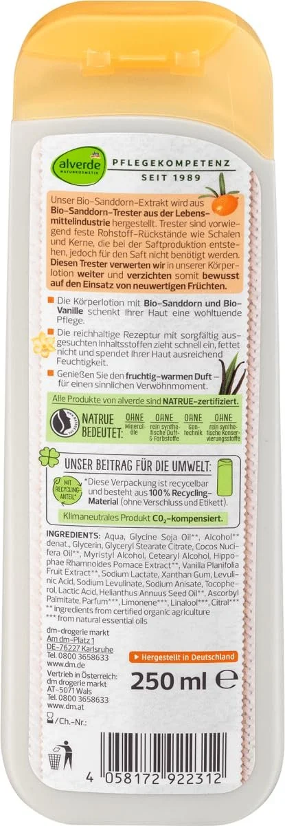 Лосьон для тела Alverde Bee Happiness Быстровпитывающийся Увлажняющий с органическим оливковым маслом + Лосьон для тела Органическая облепиха и органическая ваниль 250 мл, 500 мл, фото №6