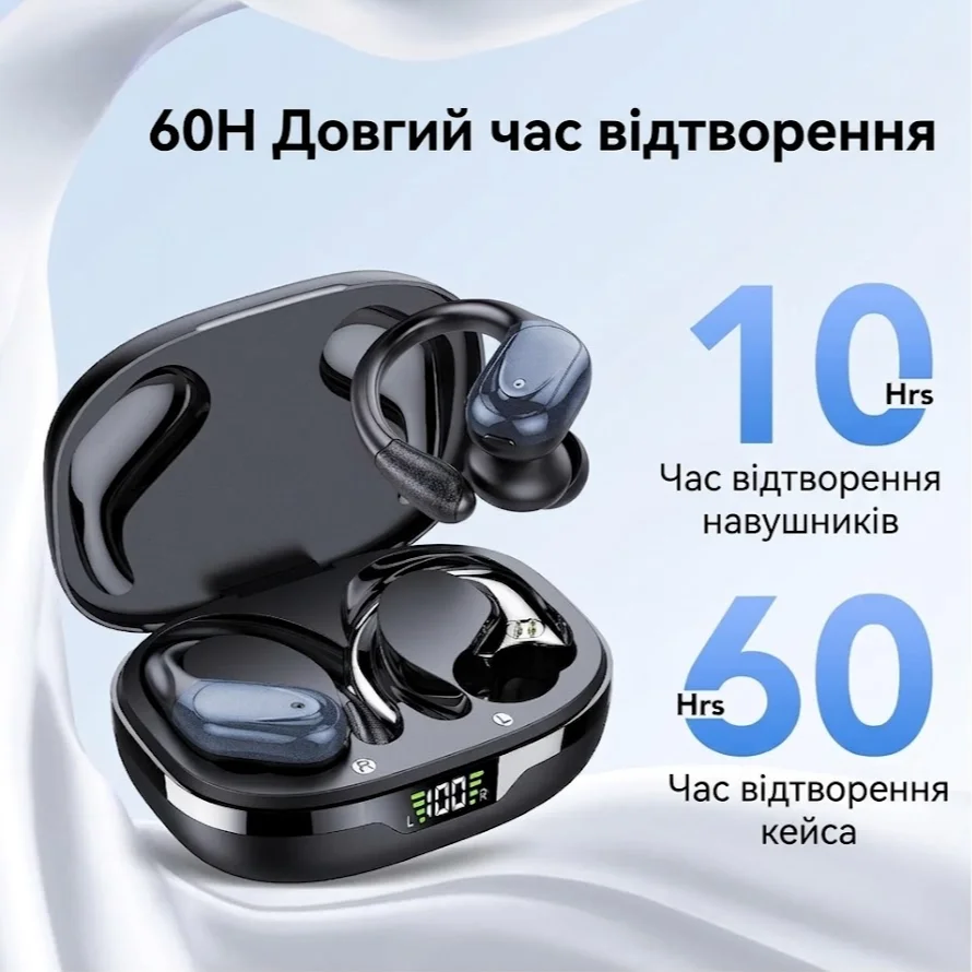Беспроводные наушники CASCHO BX17 / Bluetooth 5.3 / ENC / SBC / AAC / Влагозащита IPX7 / Быстрая зарядка / До 60 часов работы от кейса / Черные, фото №3