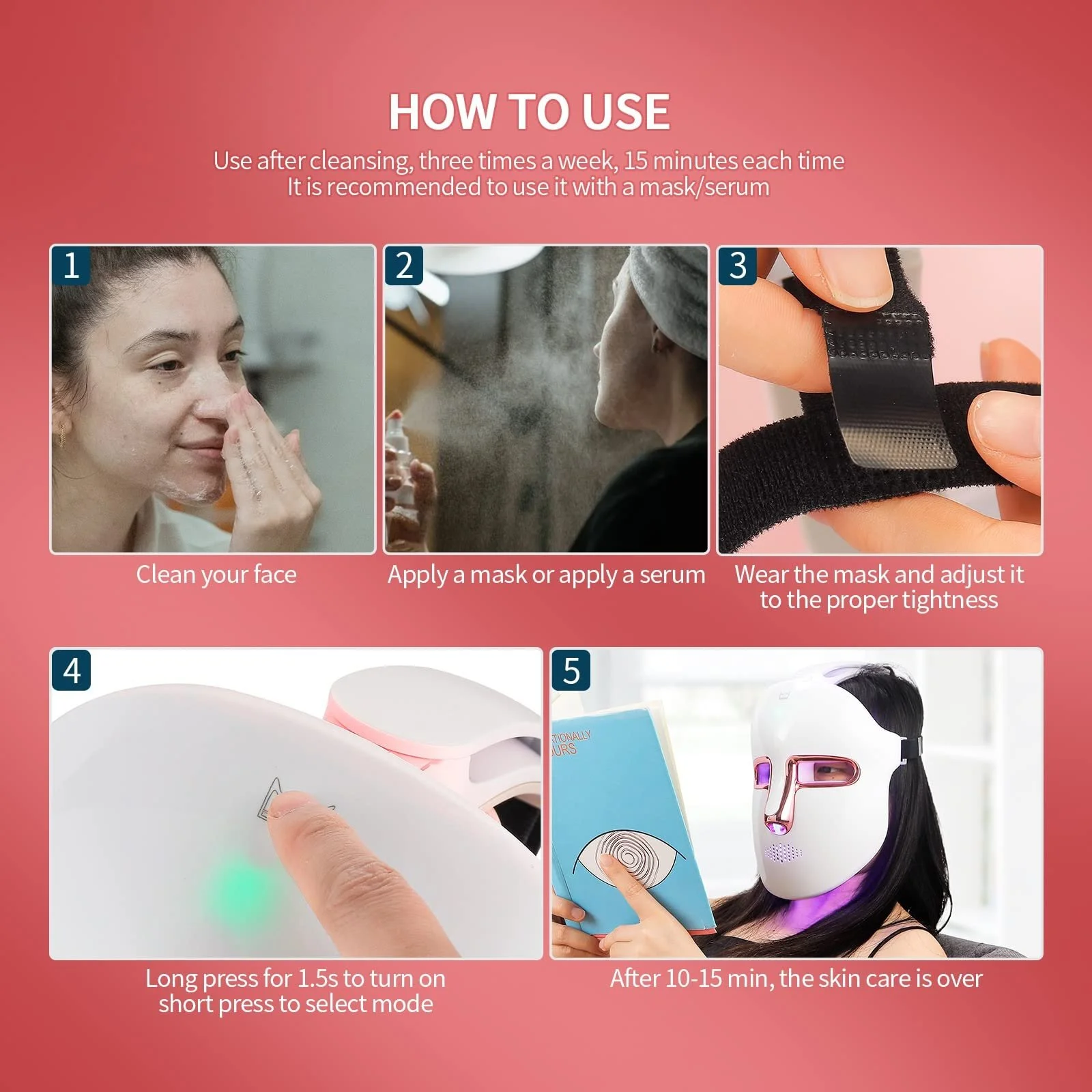 Бездротова LED маска для світлової терапії 7 кольорів, фото №7