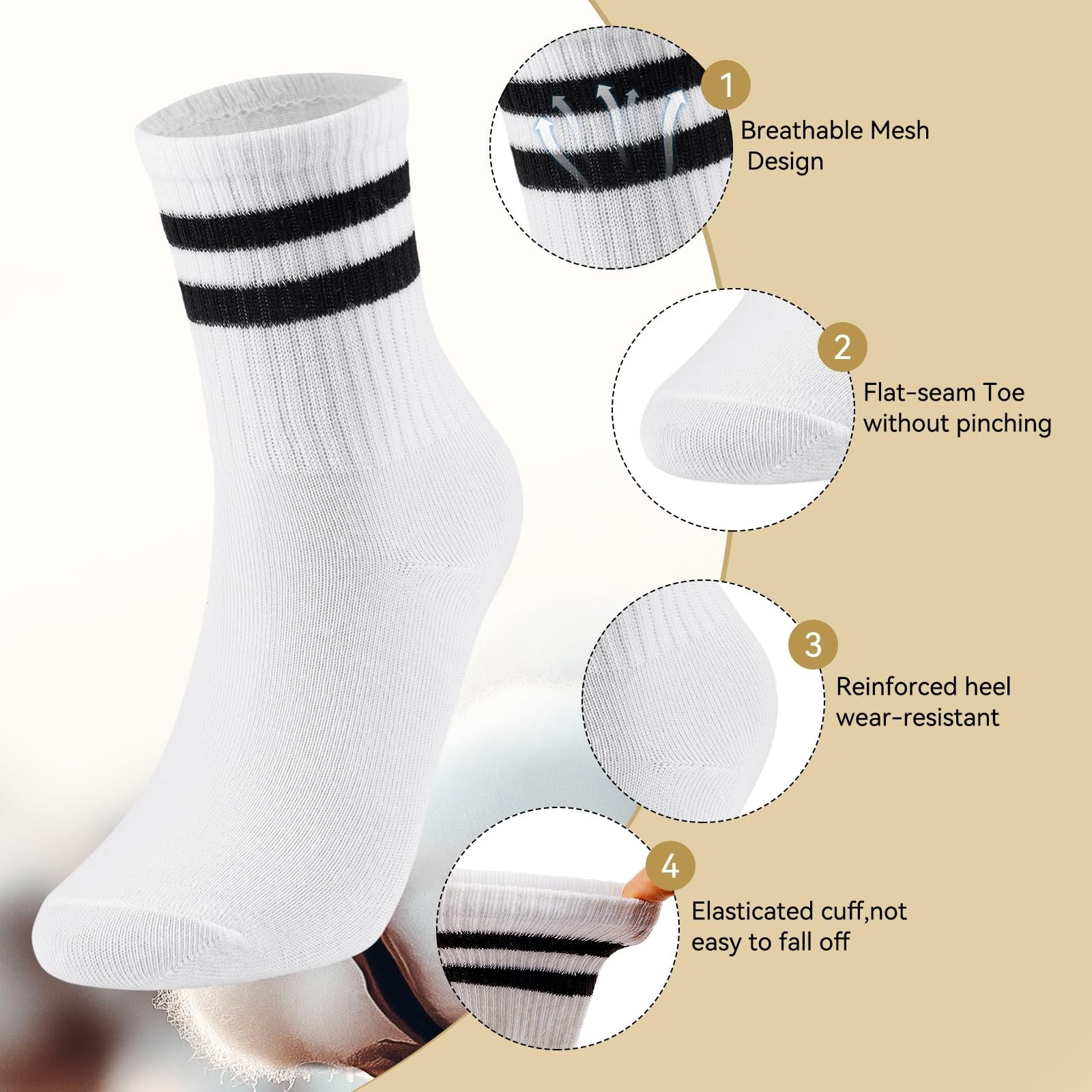 Носки хлопковые спортивные с полосками, 6 пар, размер 36-43, фото №3