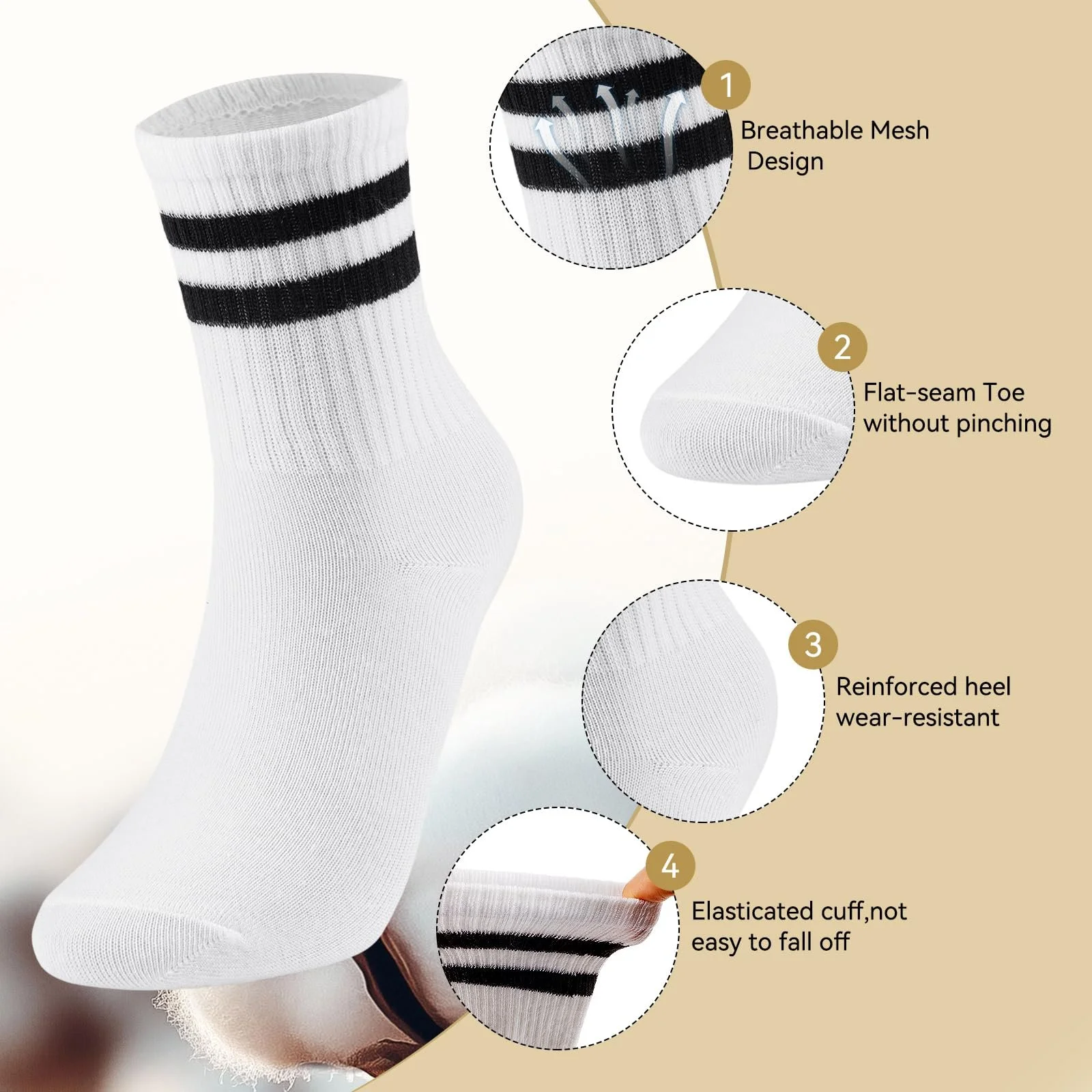 Шкарпетки Бавовняні Спортивні з смужками, 6 пар, розмір 36-43, фото №3