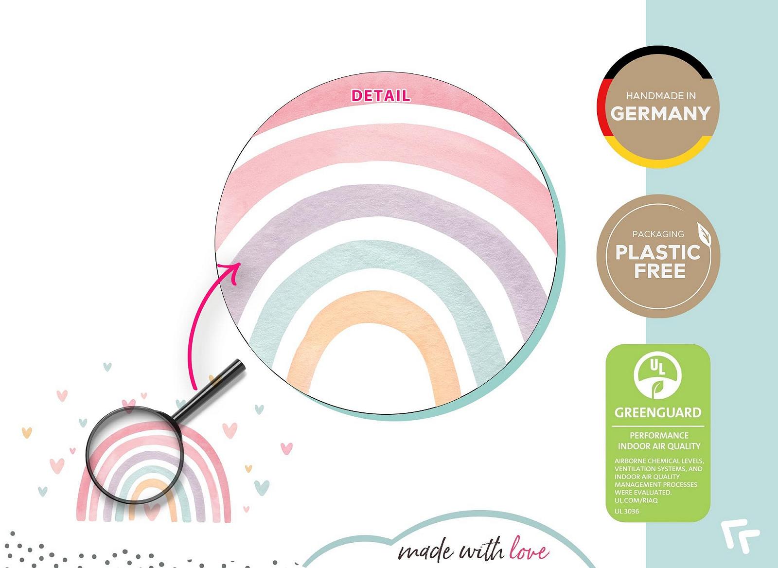 Наклейка на стену Little Deco DL5092 M Радуга с сердечками Розовый Зеленый Желтый, фото №5