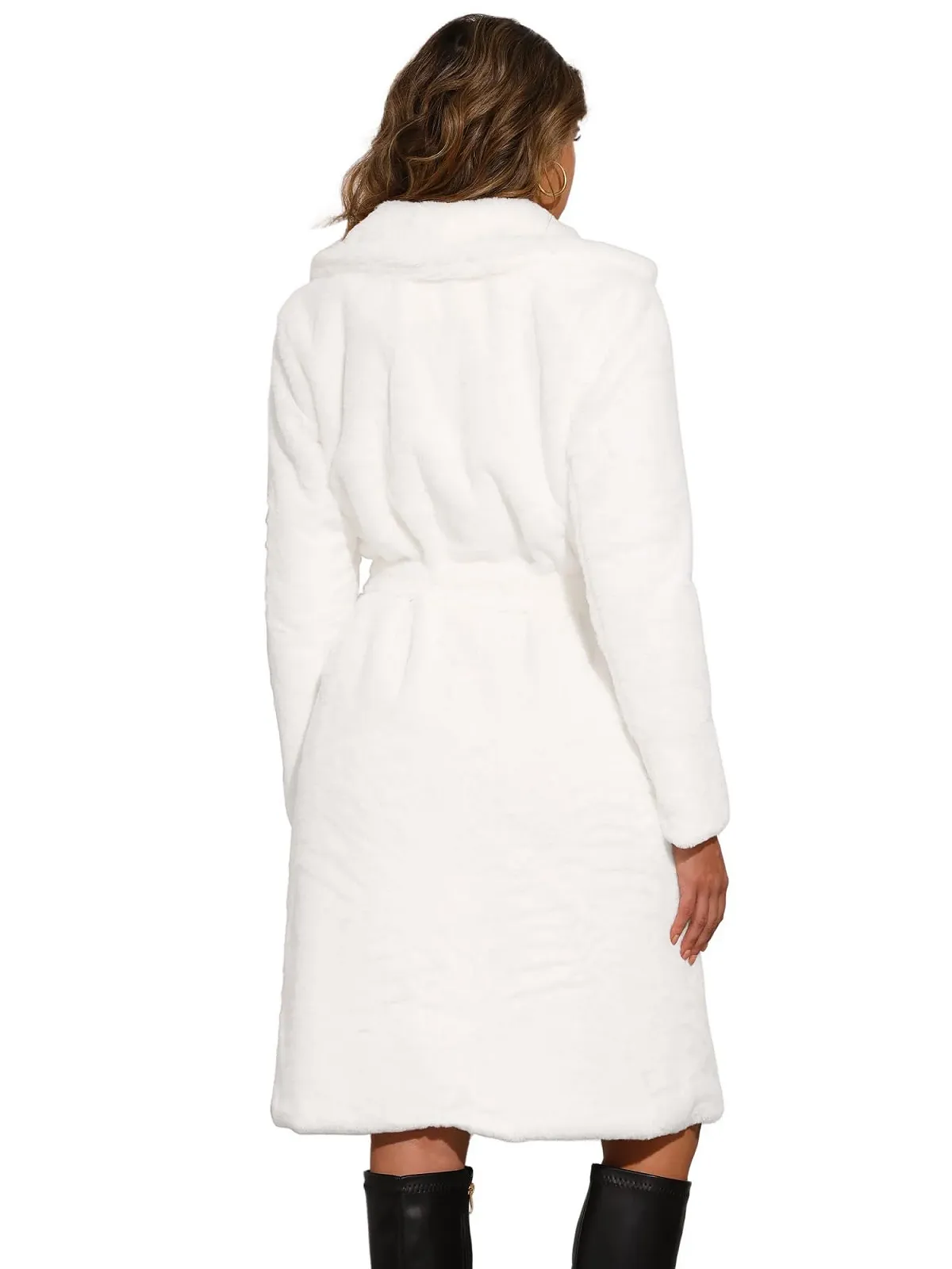 Пальто Allegra K Зимнее Длинное Теплое с Лацканами и Поясом Открытое Пушистое из Искусственного Меха, фото №3 Пальто Allegra K Зимнее Длинное Теплое с Лацканами и Поясом Открытое Пушистое из Искусственного Меха, фото №3