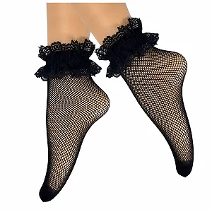 Сетчатые носки Женские носки Сетчатые носки Сексуальные кружевные сетчатые носки Тонкие модные женские носки с рюшами Кружевные чулки Кружевные носки Прозрачные костюмные носки Носки для отдыха Сетчатые носки Прозрачные - Фото 1