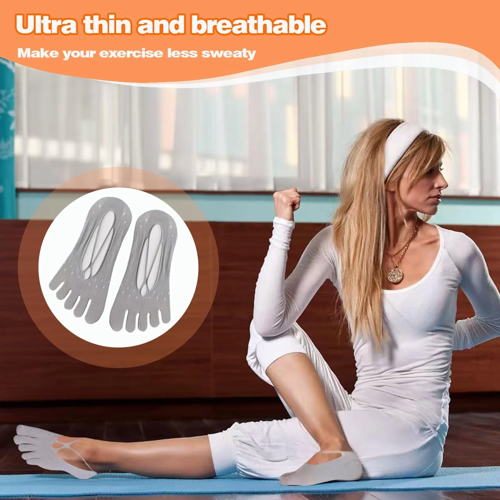 Женские носки с пальцами Серый узор крест, совместимые с Vibram Five Finger, идеальны для бега и плавания, черный, L, фото №7