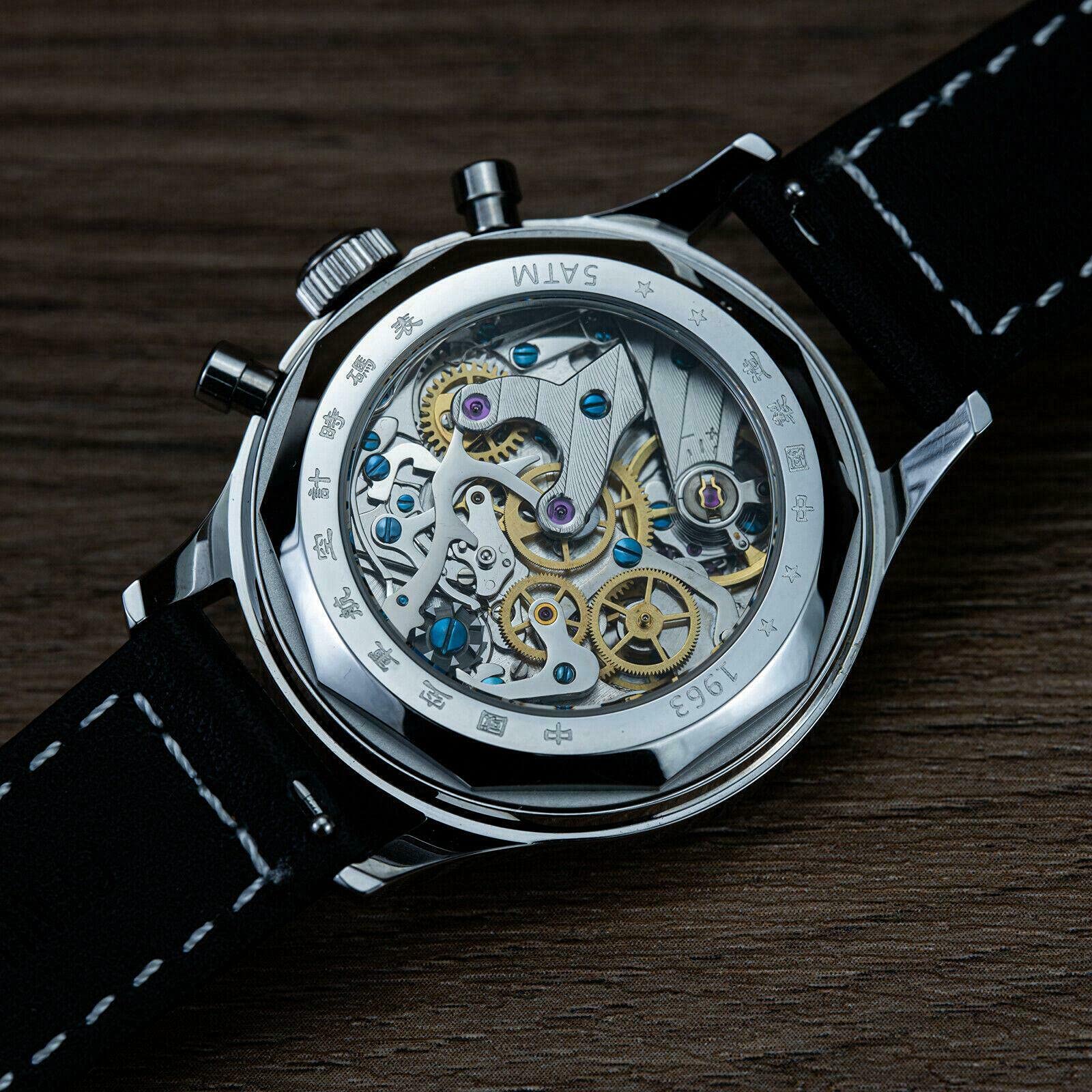 Мужские часы-хронограф Sugess Five Star Panda Chrono Seagull ST1901 38мм сапфировое стекло 1963 SUPAN006GN серебряный ремешок, фото №4