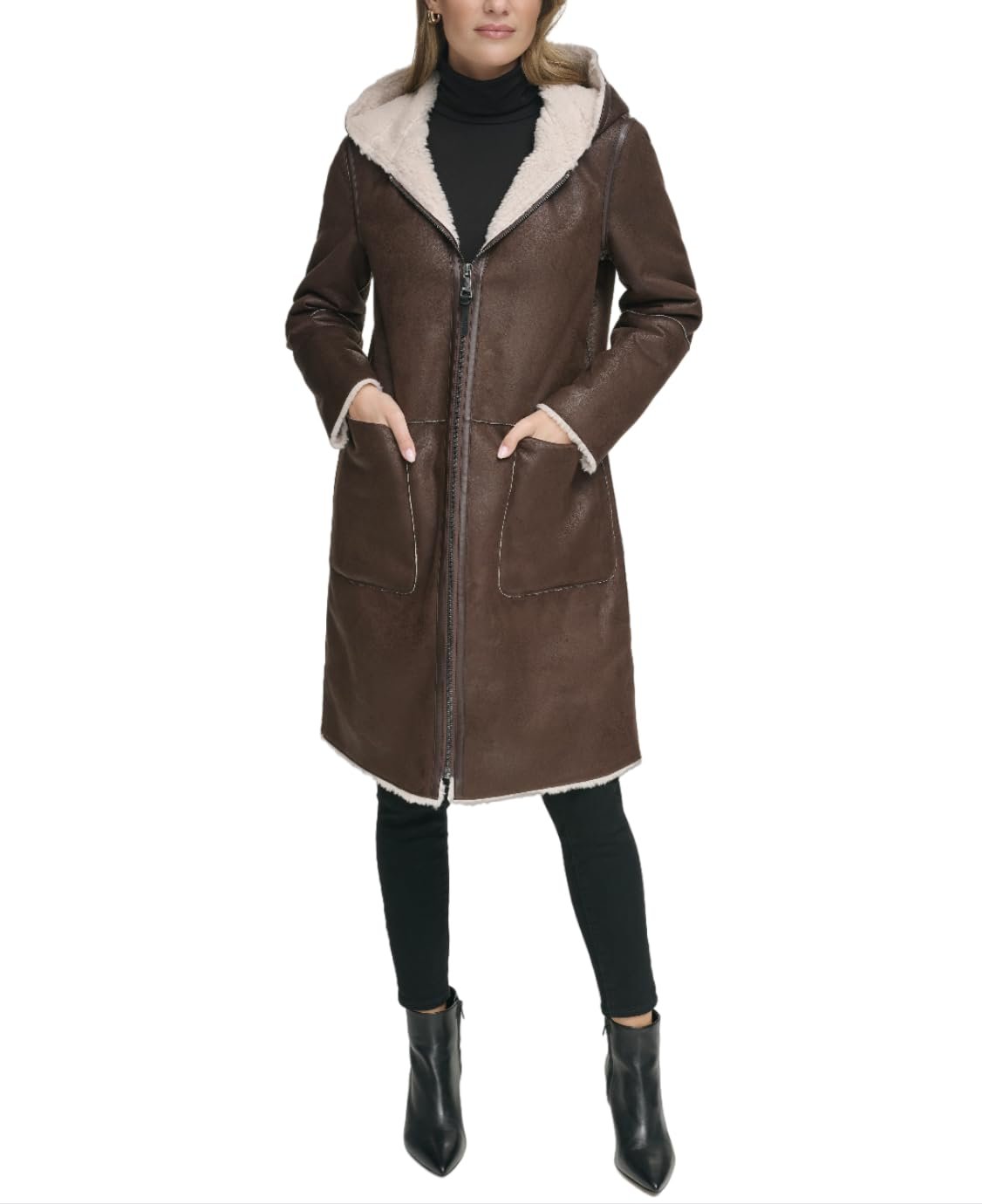 Пальто DKNY Довгий рукав на блискавці з штучним хутром, фото №1 Пальто DKNY Довгий рукав на блискавці з штучним хутром, фото №1