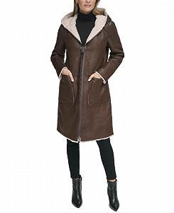 Пальто DKNY Довгий рукав на блискавці з штучним хутром - Фото 1