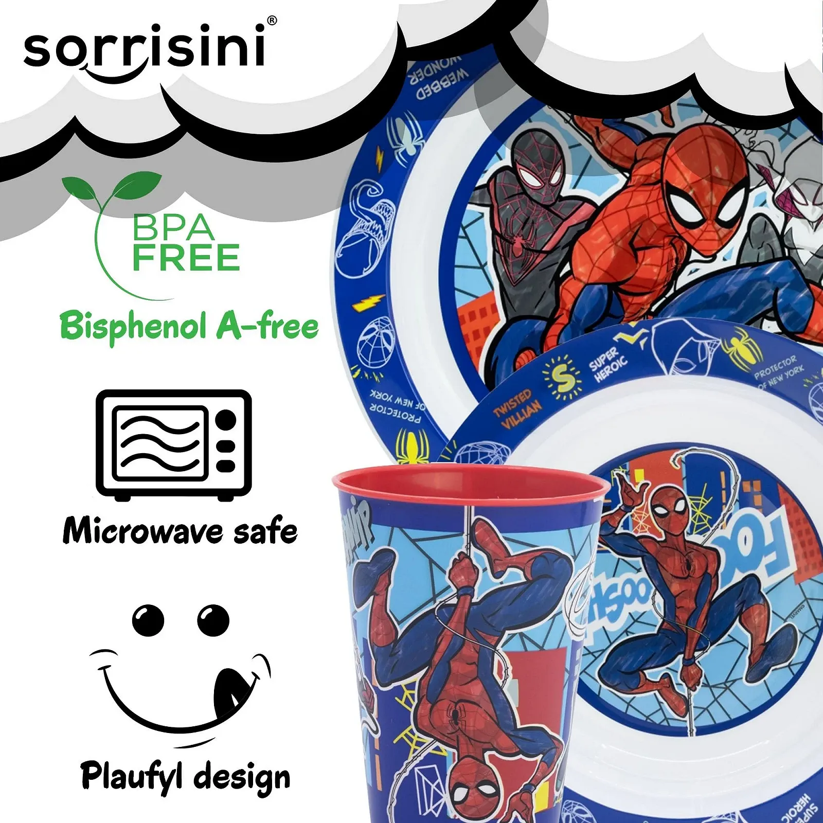 Набор детской посуды Spiderman Sorrisini, многоразовый, фото №3 Набор детской посуды Spiderman Sorrisini, многоразовый, фото №3