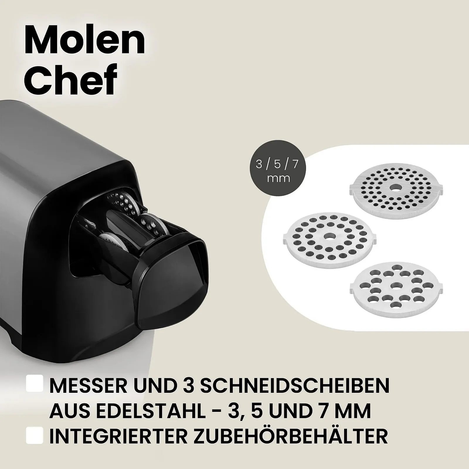 Мясорубка электрическая Zeegma Molen Chef 1200 Вт 1.8 кг/мин реверс, фото №4 Мясорубка электрическая Zeegma Molen Chef 1200 Вт 1.8 кг/мин реверс, фото №4