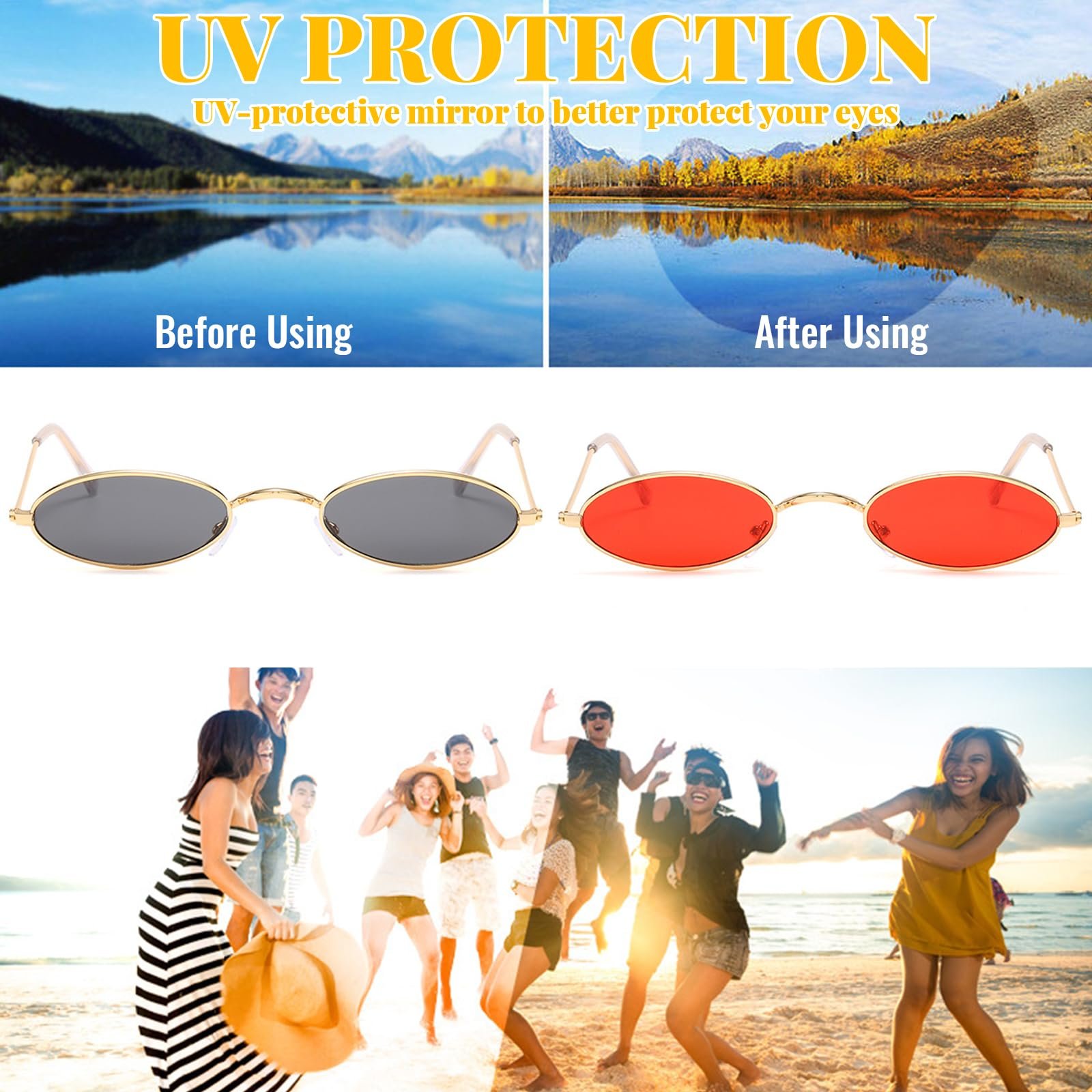 Вінтажні овальні сонцезахисні окуляри (2 пари) Сірий, Червоний, фото №6