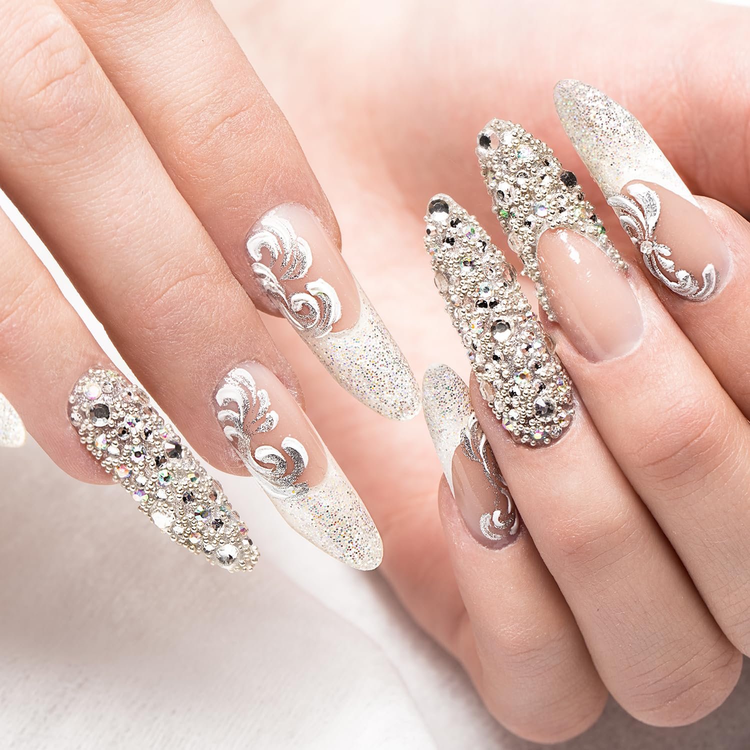 Стразы для ногтей 5 размеров, розовые и прозрачные, фото №6